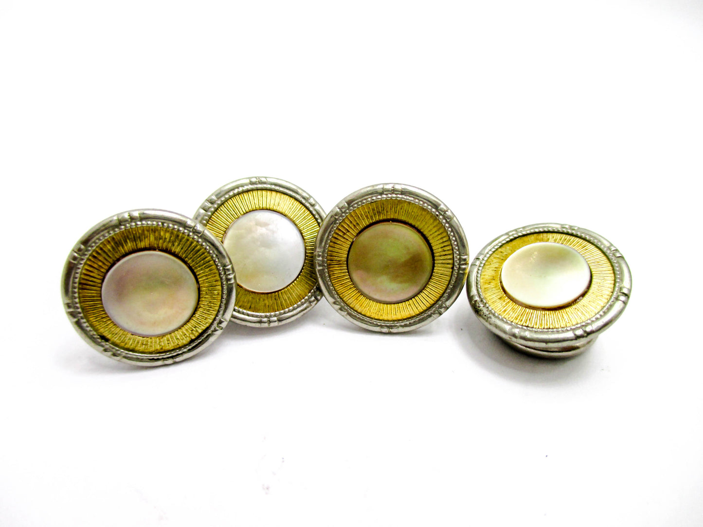 1920s Gold and Silver Tone Snap Cufflinks - Abalone Centers