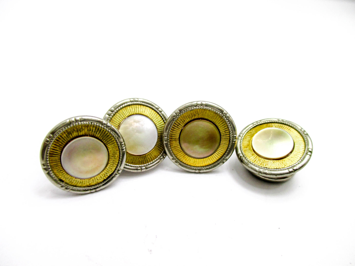 1920s Gold and Silver Tone Snap Cufflinks - Abalone Centers