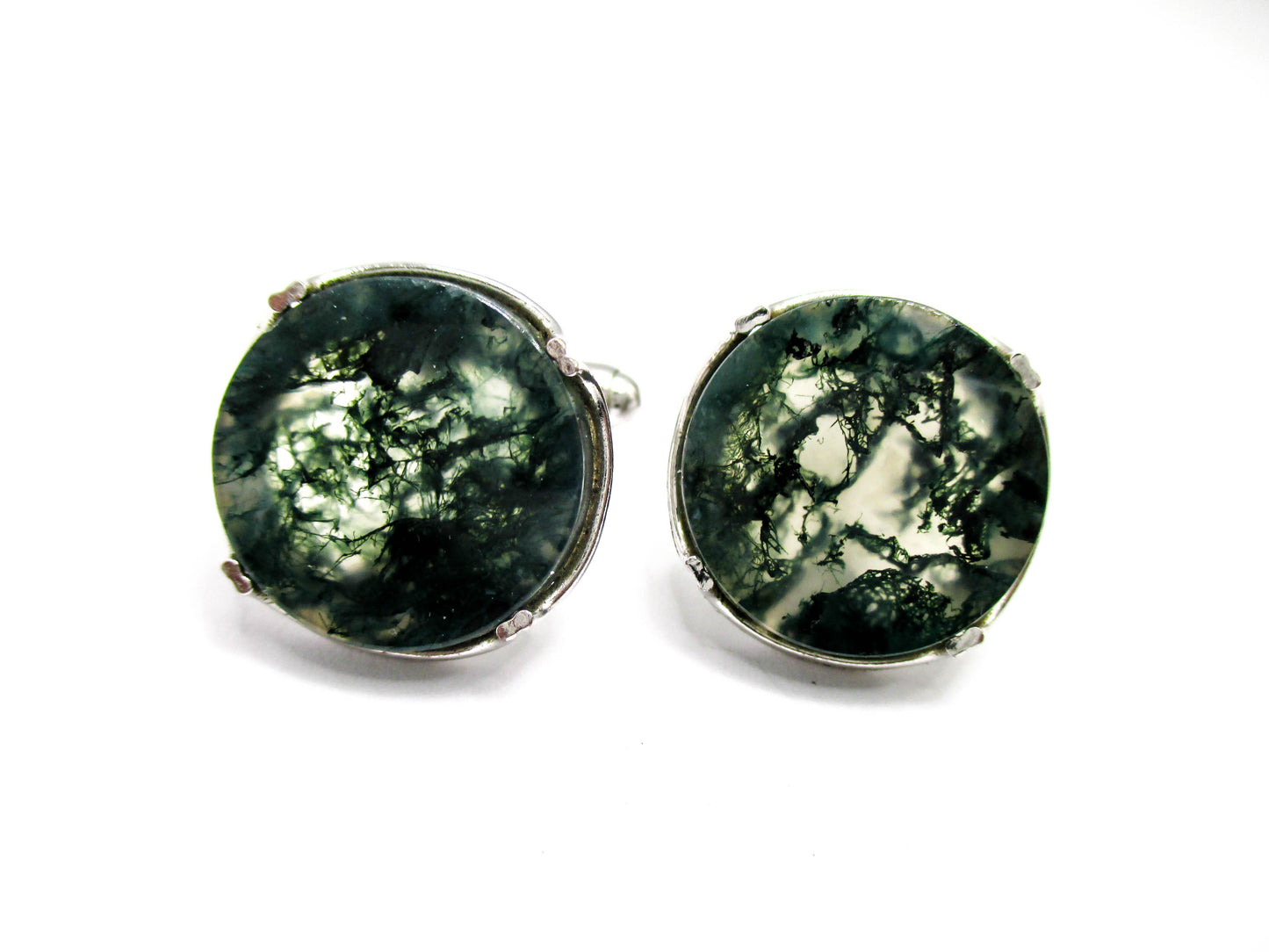 Vintage Moss Agate Cufflinks - Signed Anson