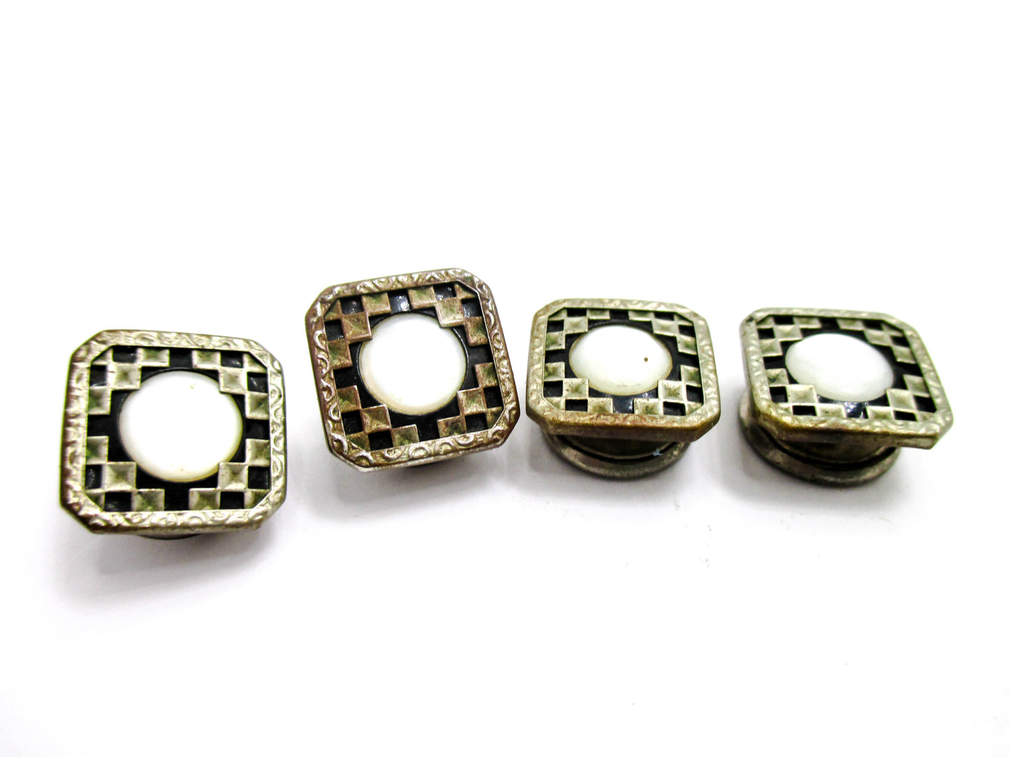 1920s Checkerboard Snap Cufflinks Signed B&W - Kum-A-Part