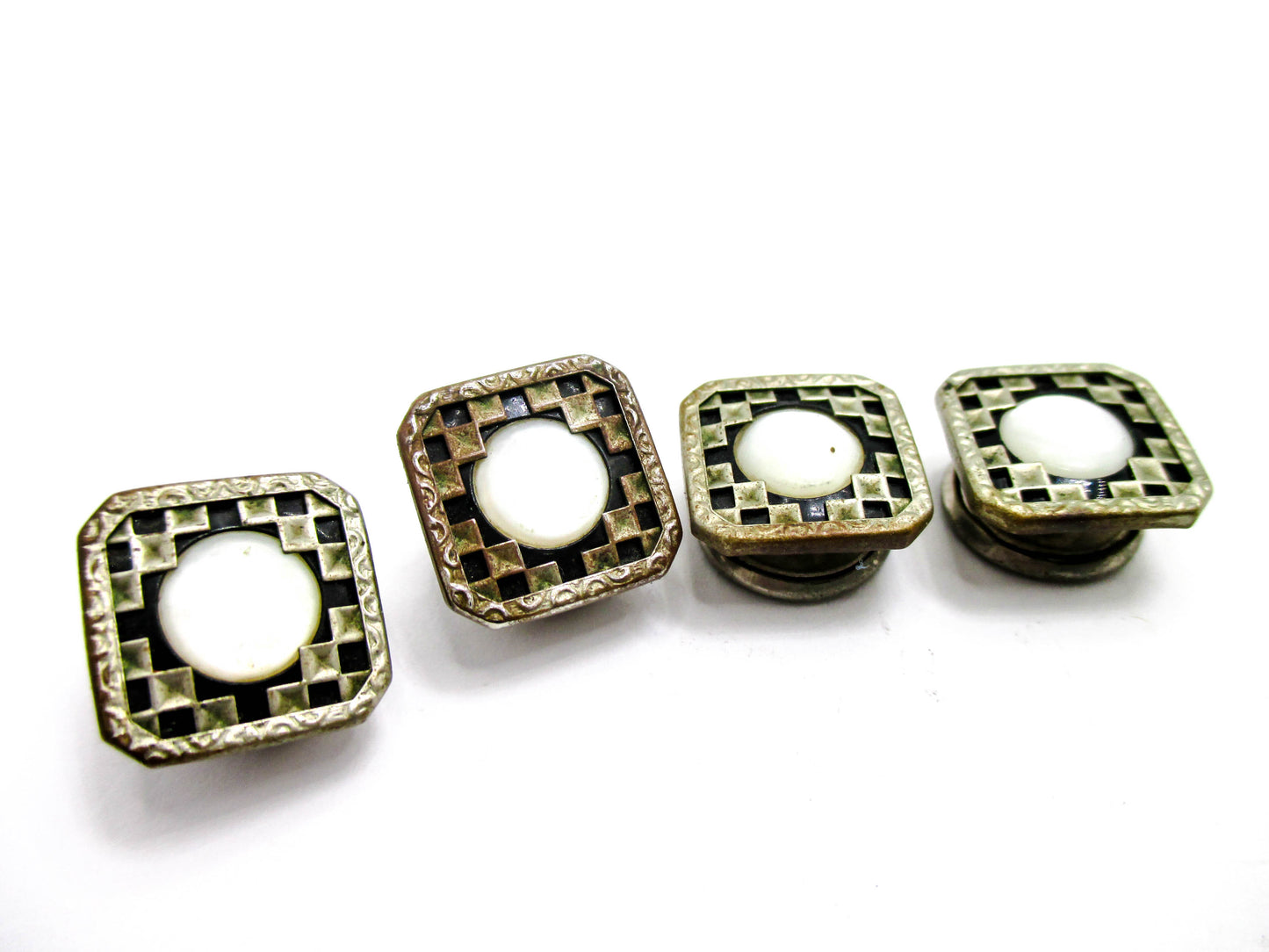 1920s Checkerboard Snap Cufflinks Signed B&W - Kum-A-Part