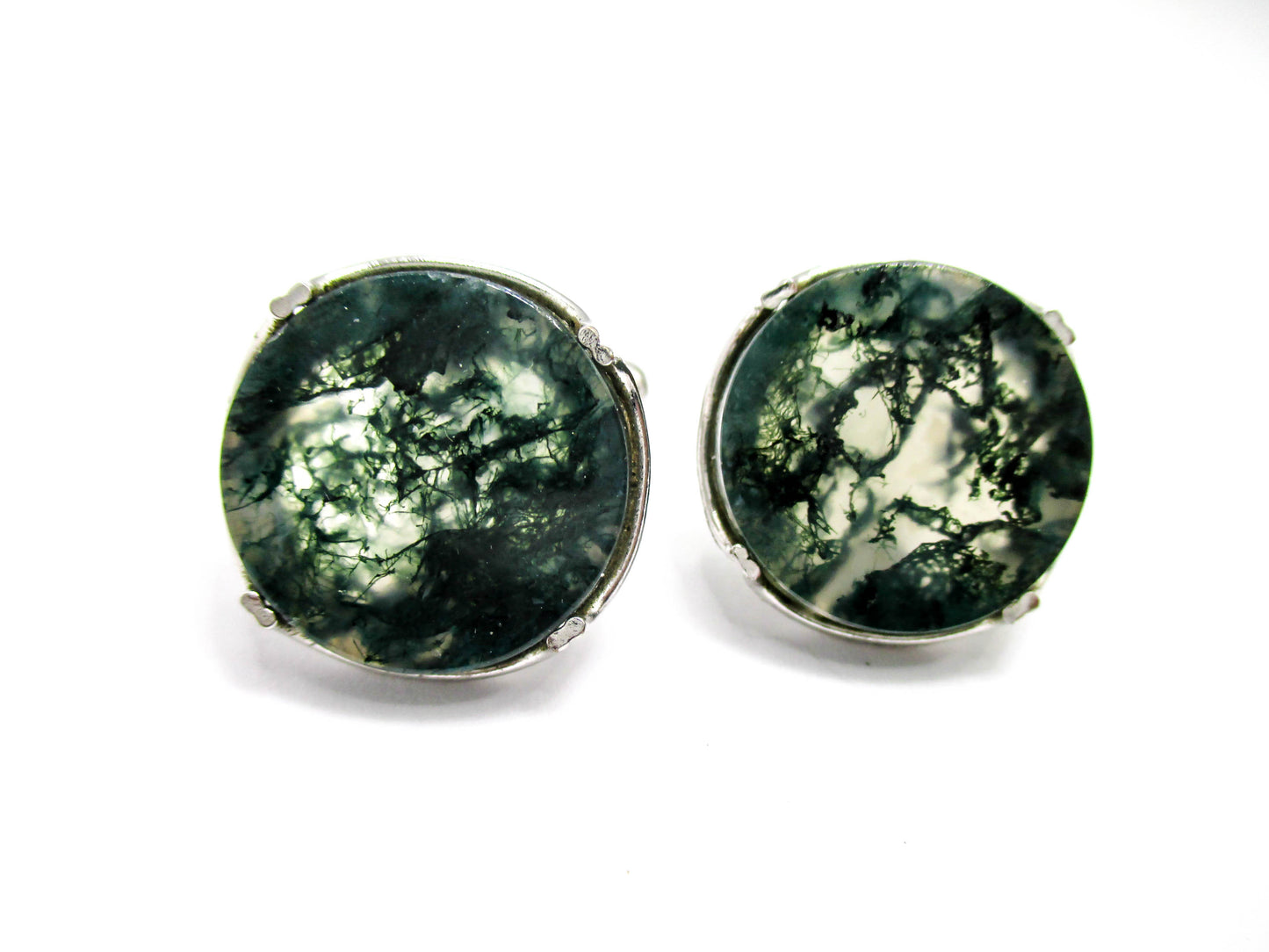 Vintage Moss Agate Cufflinks - Signed Anson