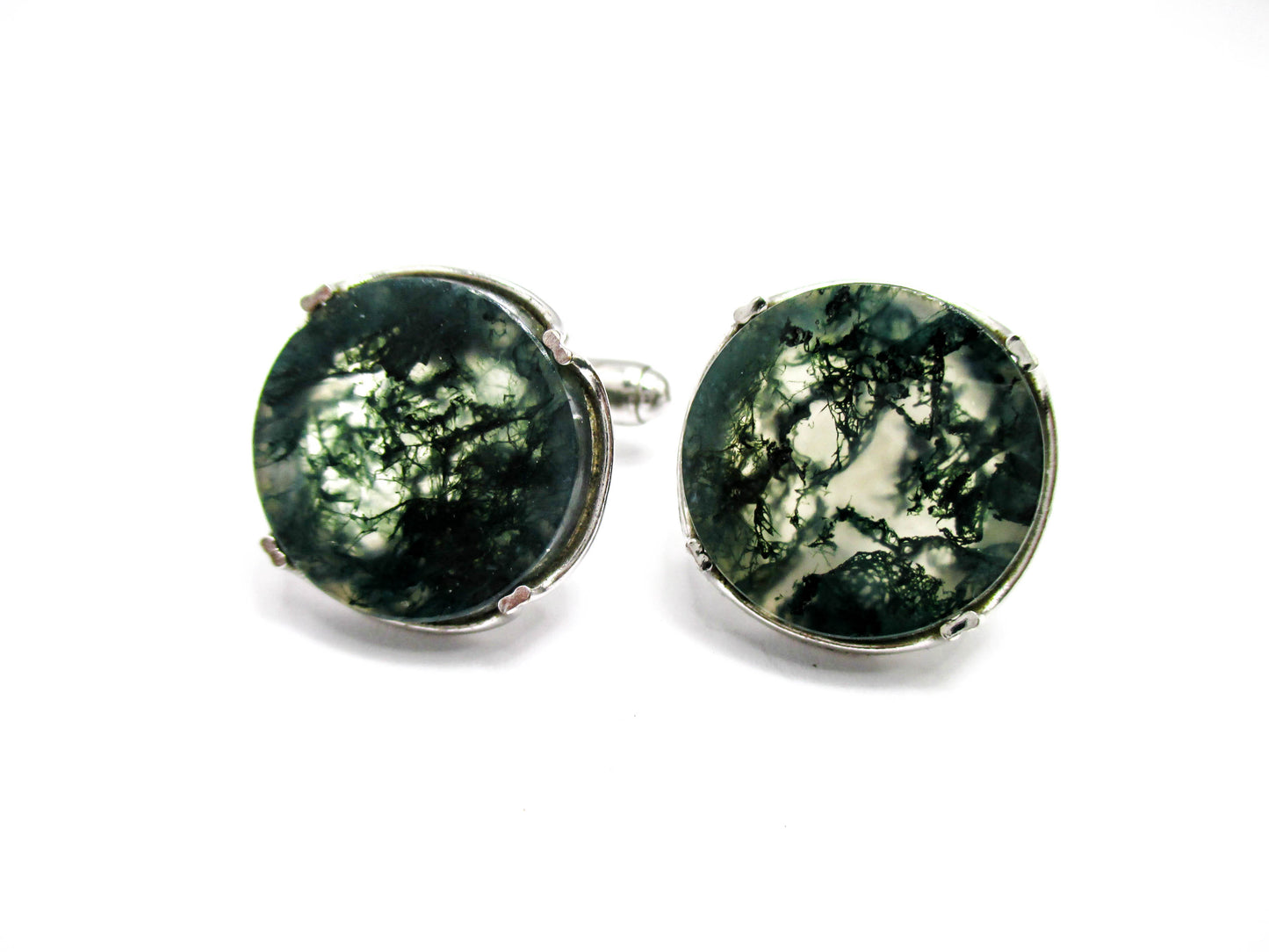 Vintage Moss Agate Cufflinks - Signed Anson