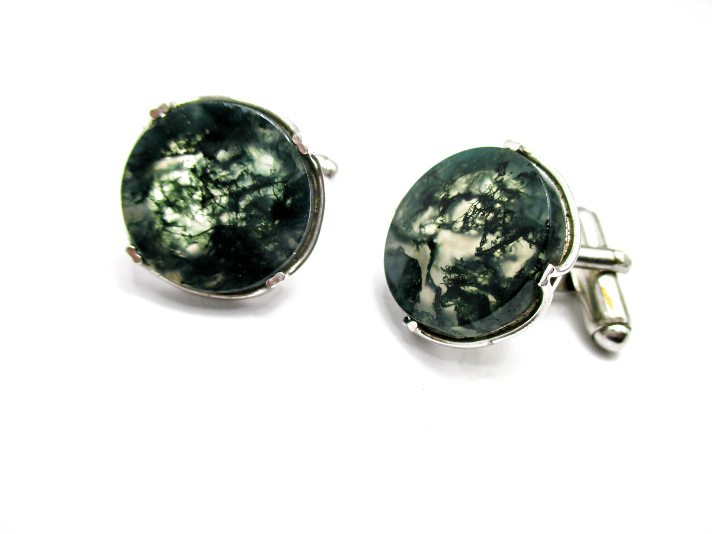 Vintage Moss Agate Cufflinks - Signed Anson