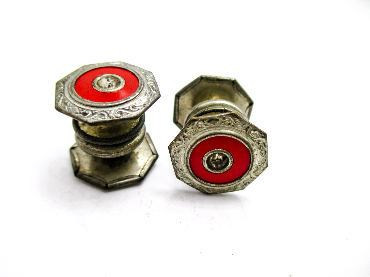 1920s Red Cuff Links with Stylish Rhinestone Centers