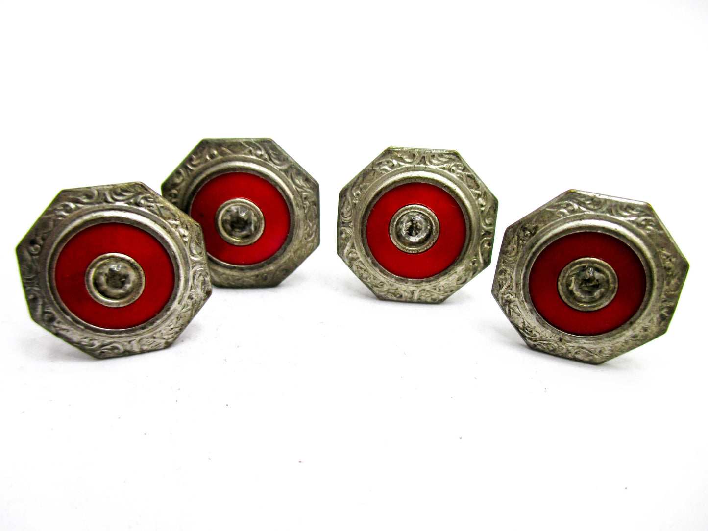 1920s Red Cuff Links with Stylish Rhinestone Centers