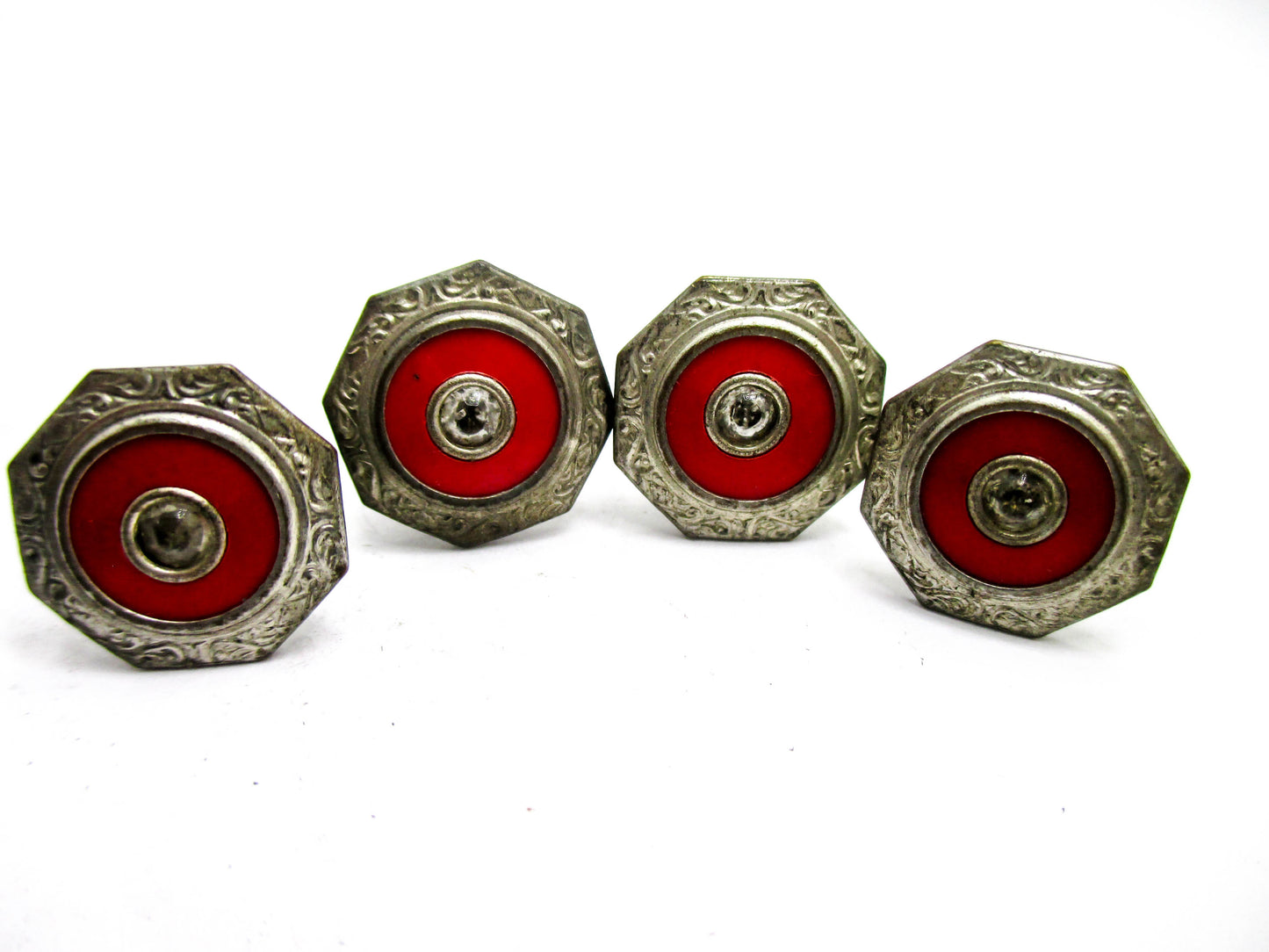 1920s Red Cuff Links with Stylish Rhinestone Centers