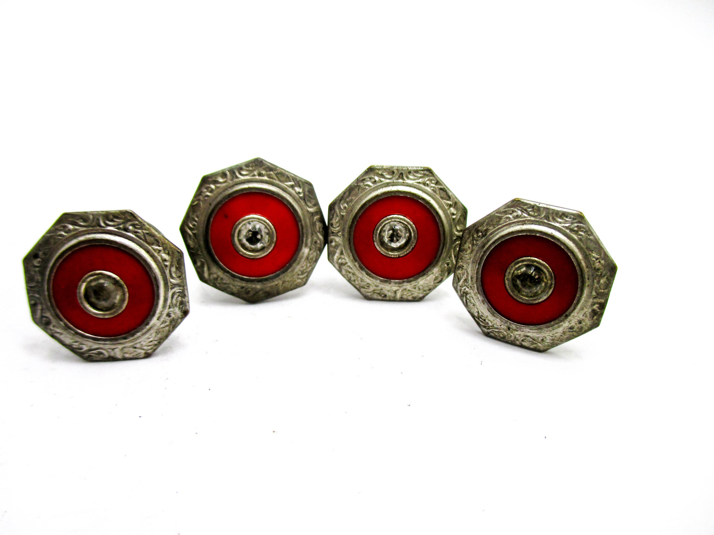 1920s Red Cuff Links with Stylish Rhinestone Centers