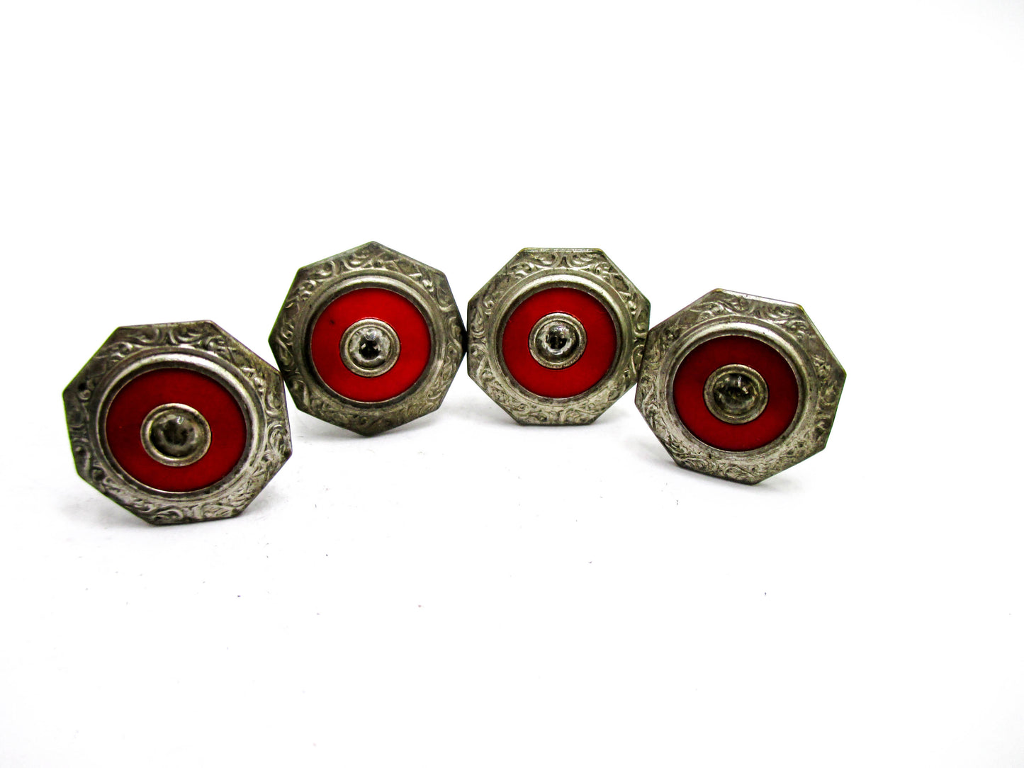 1920s Red Cuff Links with Stylish Rhinestone Centers