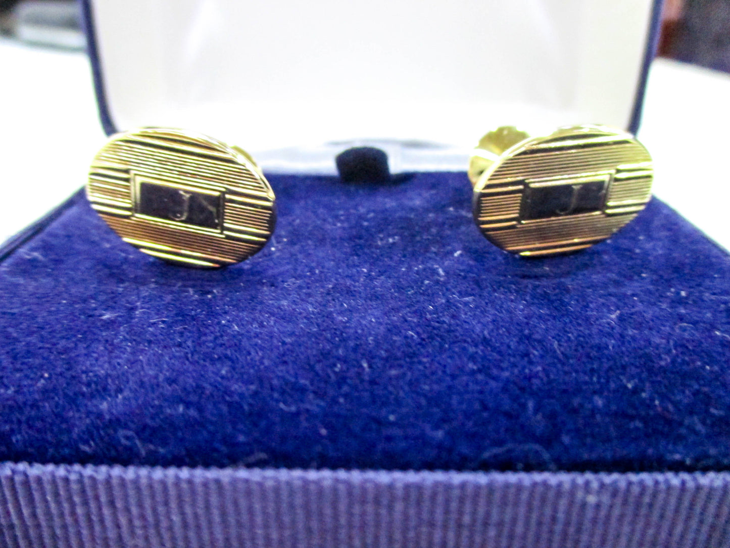 Letter J - Engraved Solid Shank Vintage Gold Tone Cufflinks