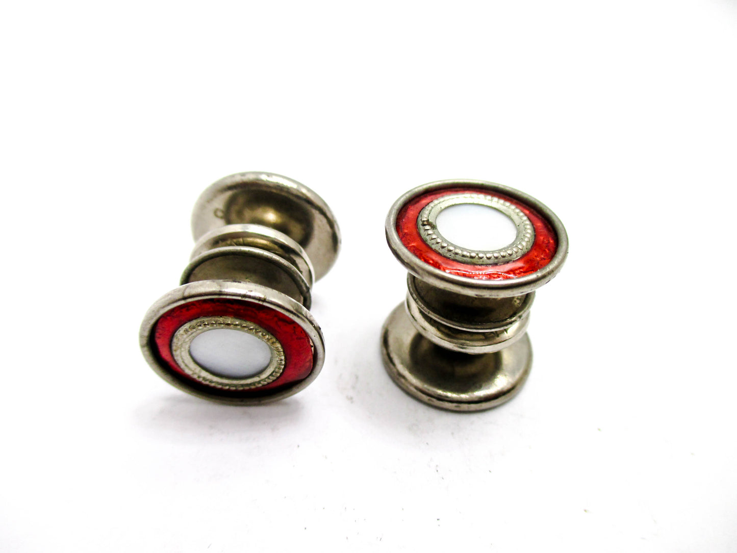 1920s Red Cufflinks - Deep Red Trim - Signed Made in USA