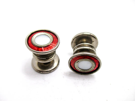 1920s Red Cufflinks - Deep Red Trim - Signed Made in USA