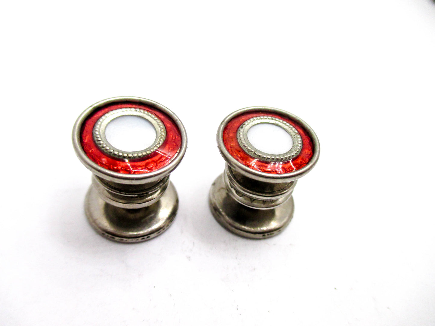 1920s Red Cufflinks - Deep Red Trim - Signed Made in USA