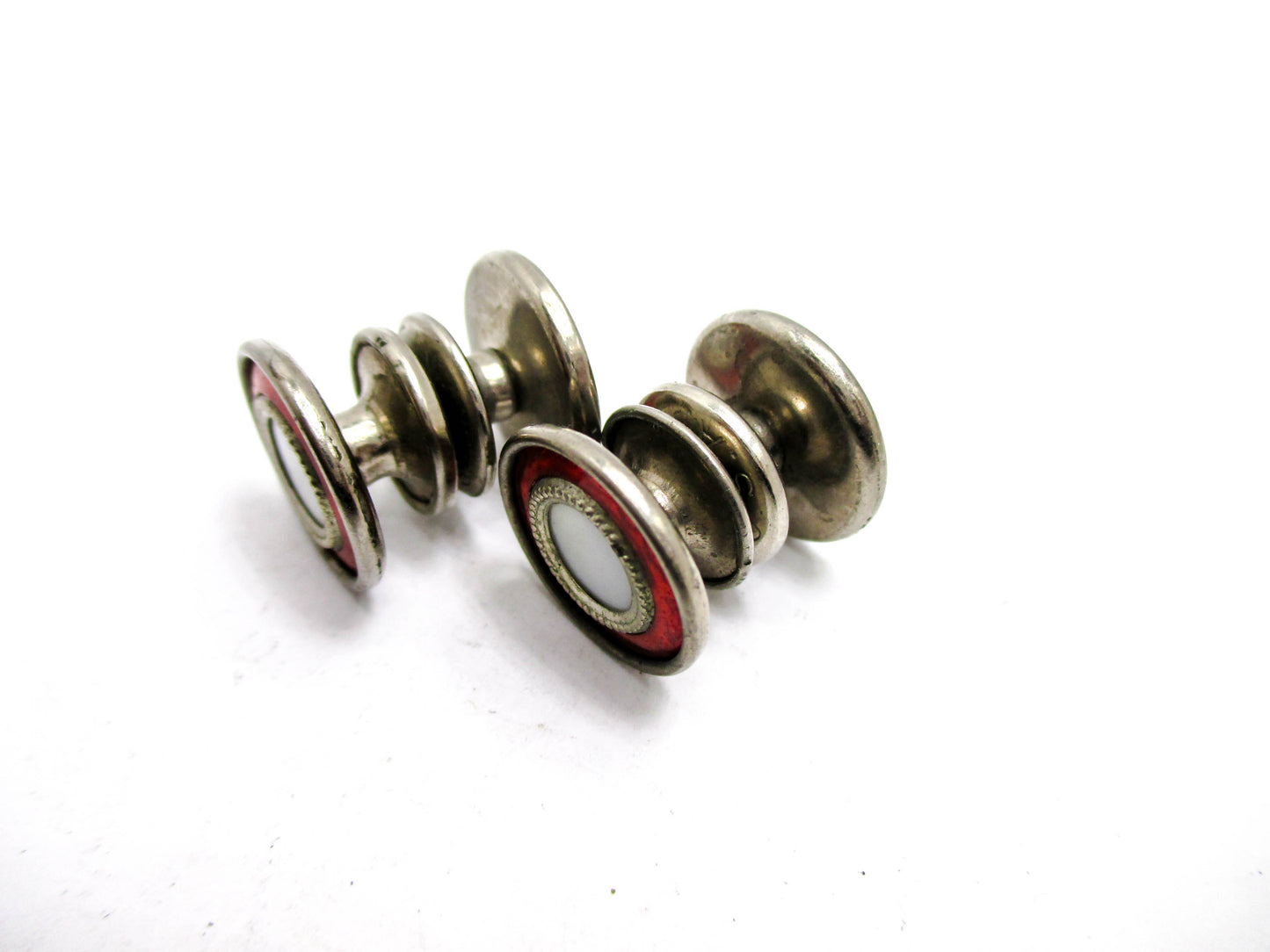 1920s Red Cufflinks - Deep Red Trim - Signed Made in USA