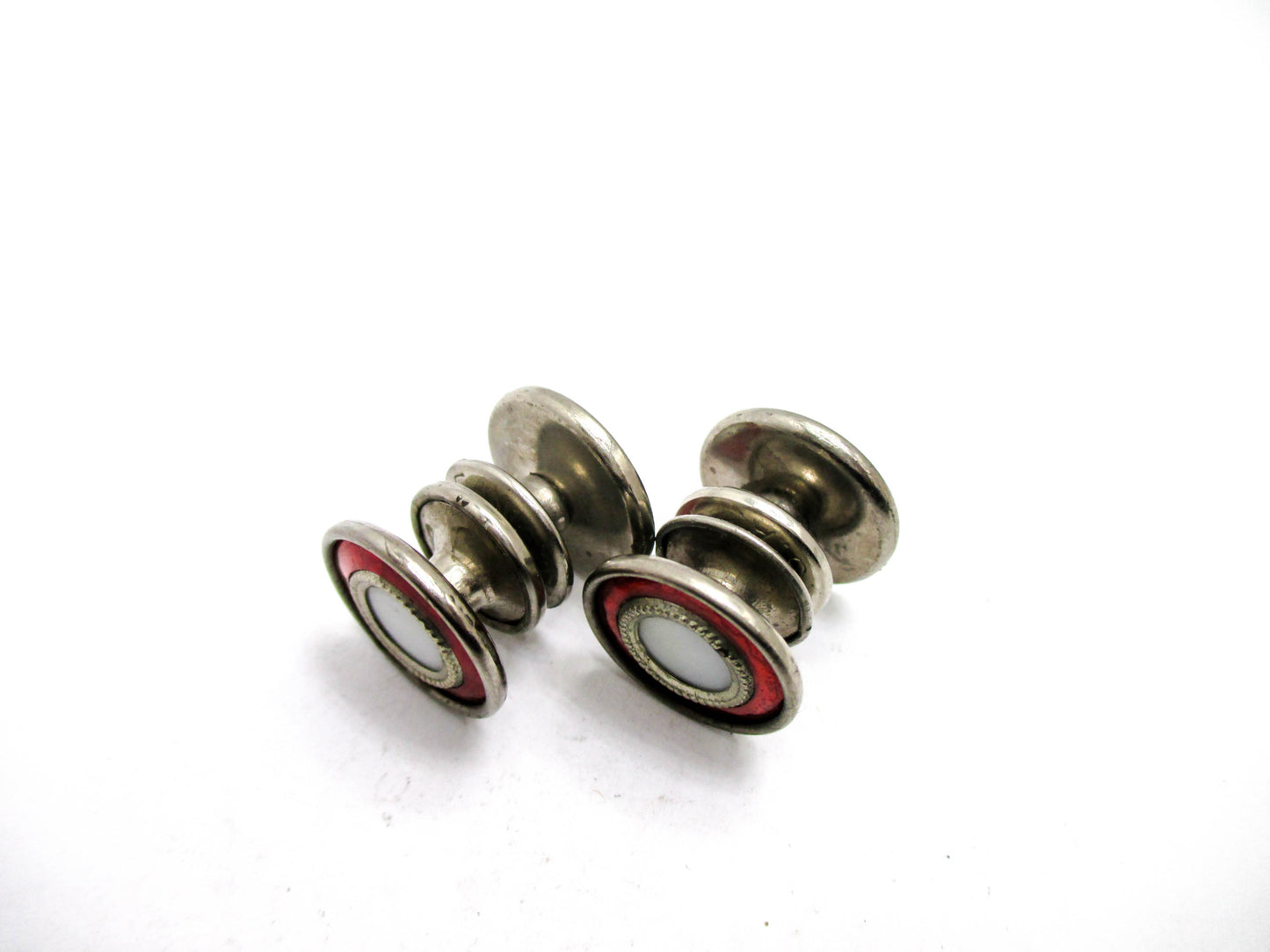 1920s Red Cufflinks - Deep Red Trim - Signed Made in USA