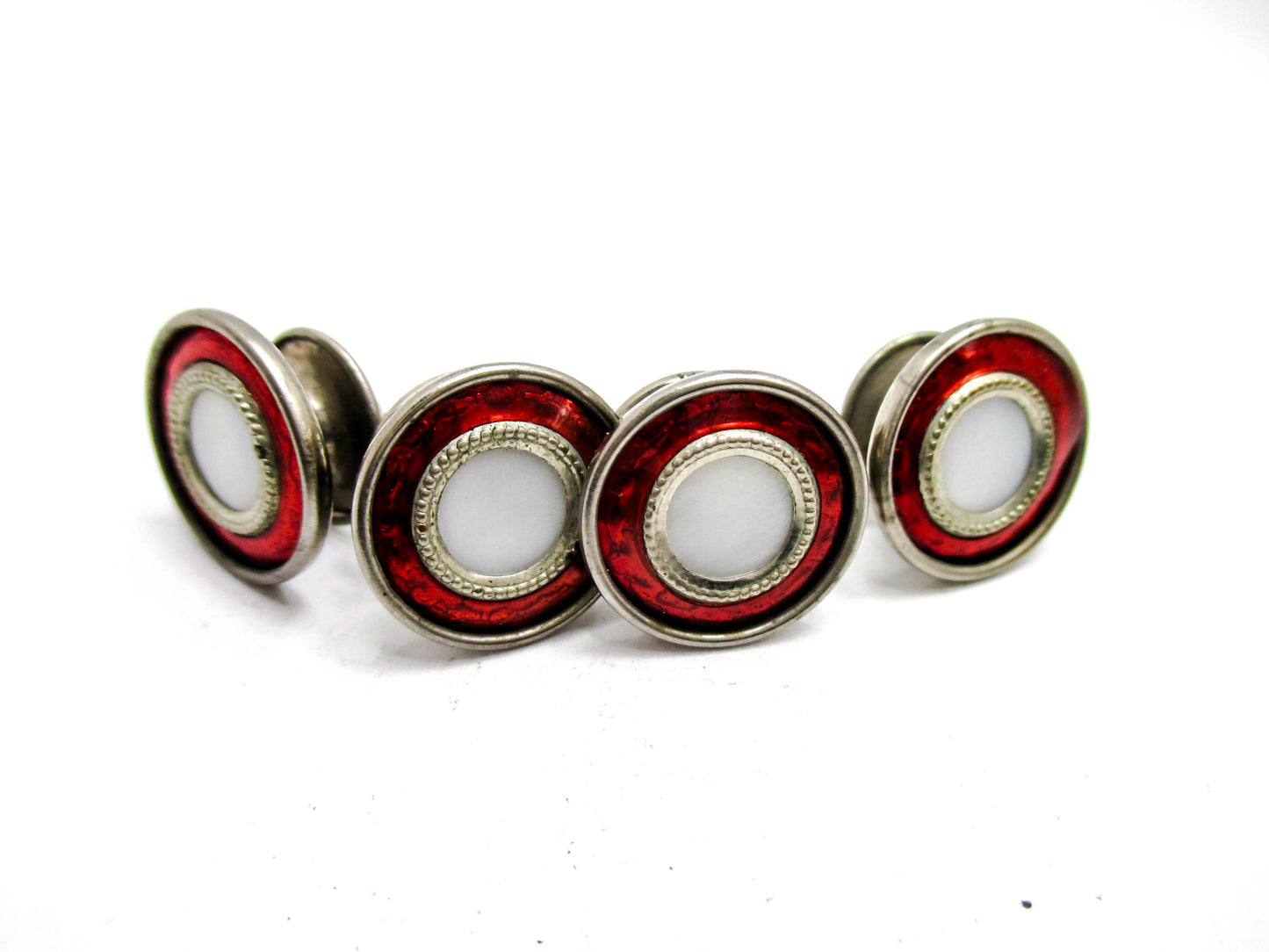 1920s Red Cufflinks - Deep Red Trim - Signed Made in USA