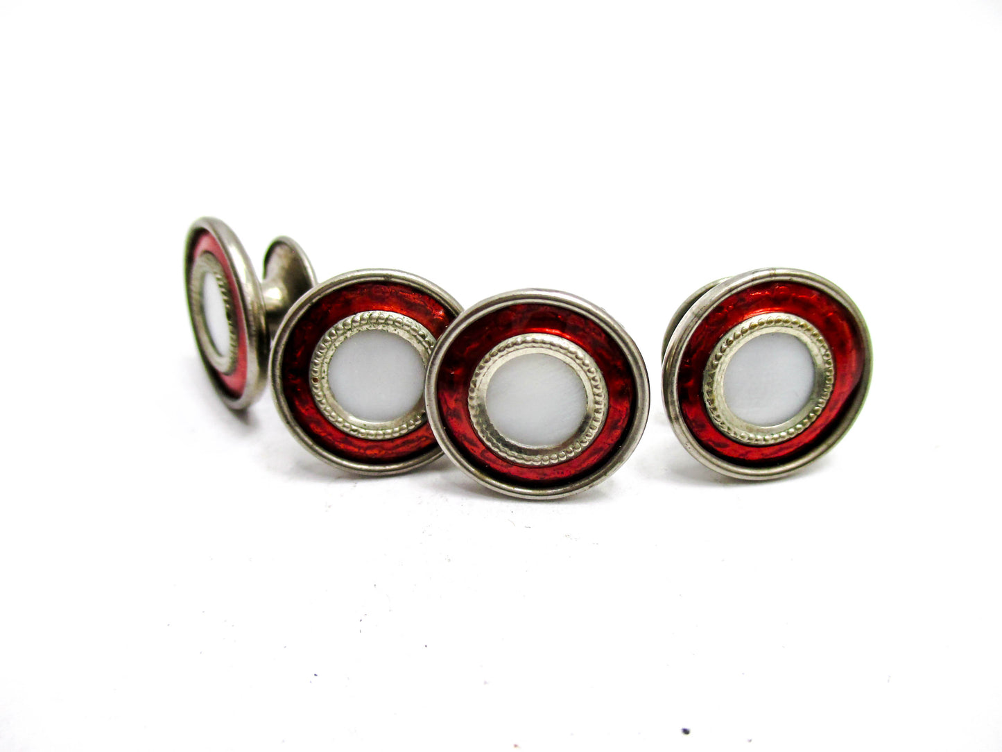 1920s Red Cufflinks - Deep Red Trim - Signed Made in USA