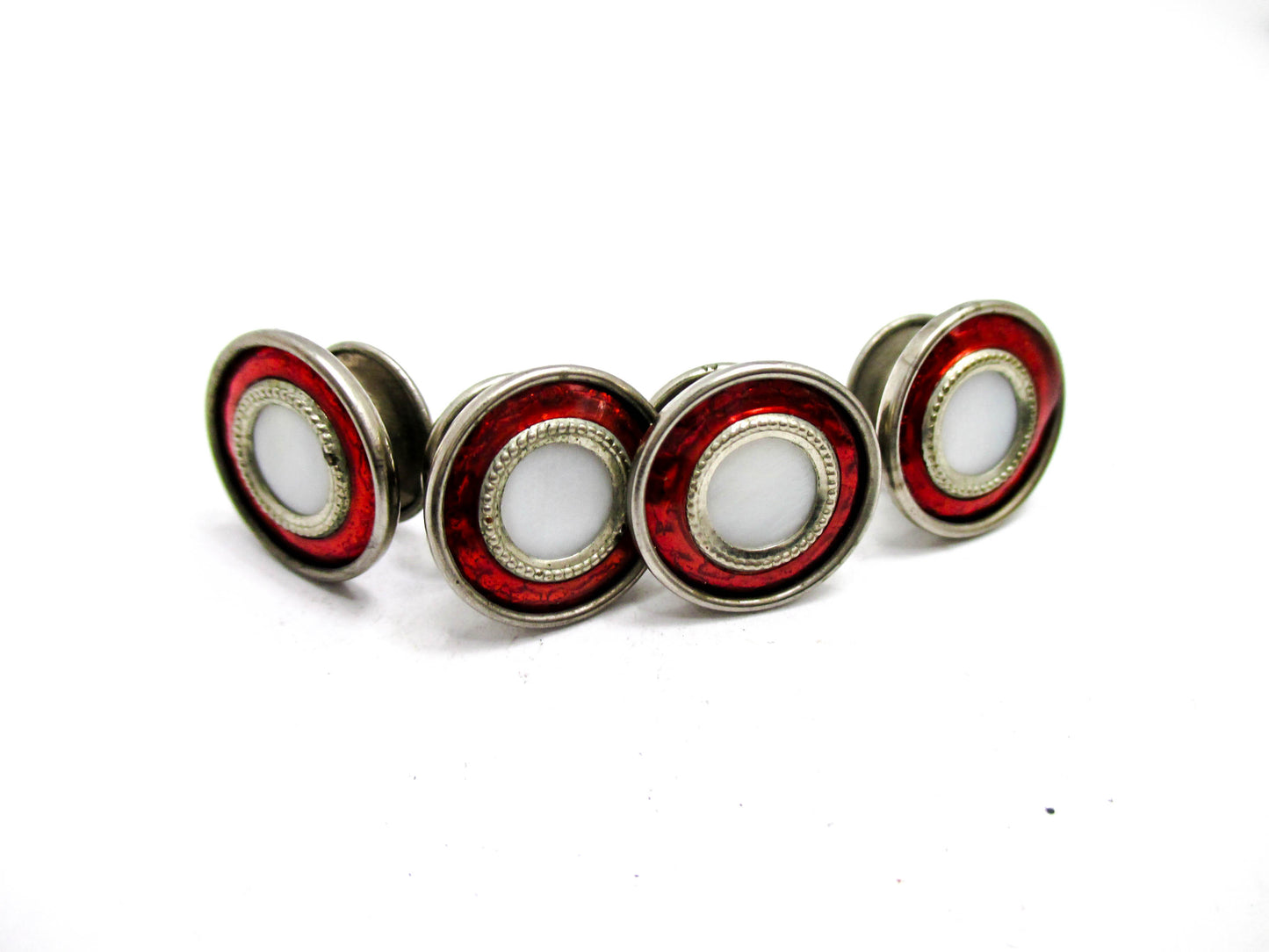 1920s Red Cufflinks - Deep Red Trim - Signed Made in USA
