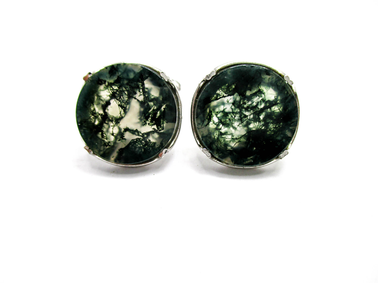 Vintage Moss Agate Cufflinks - Signed Anson