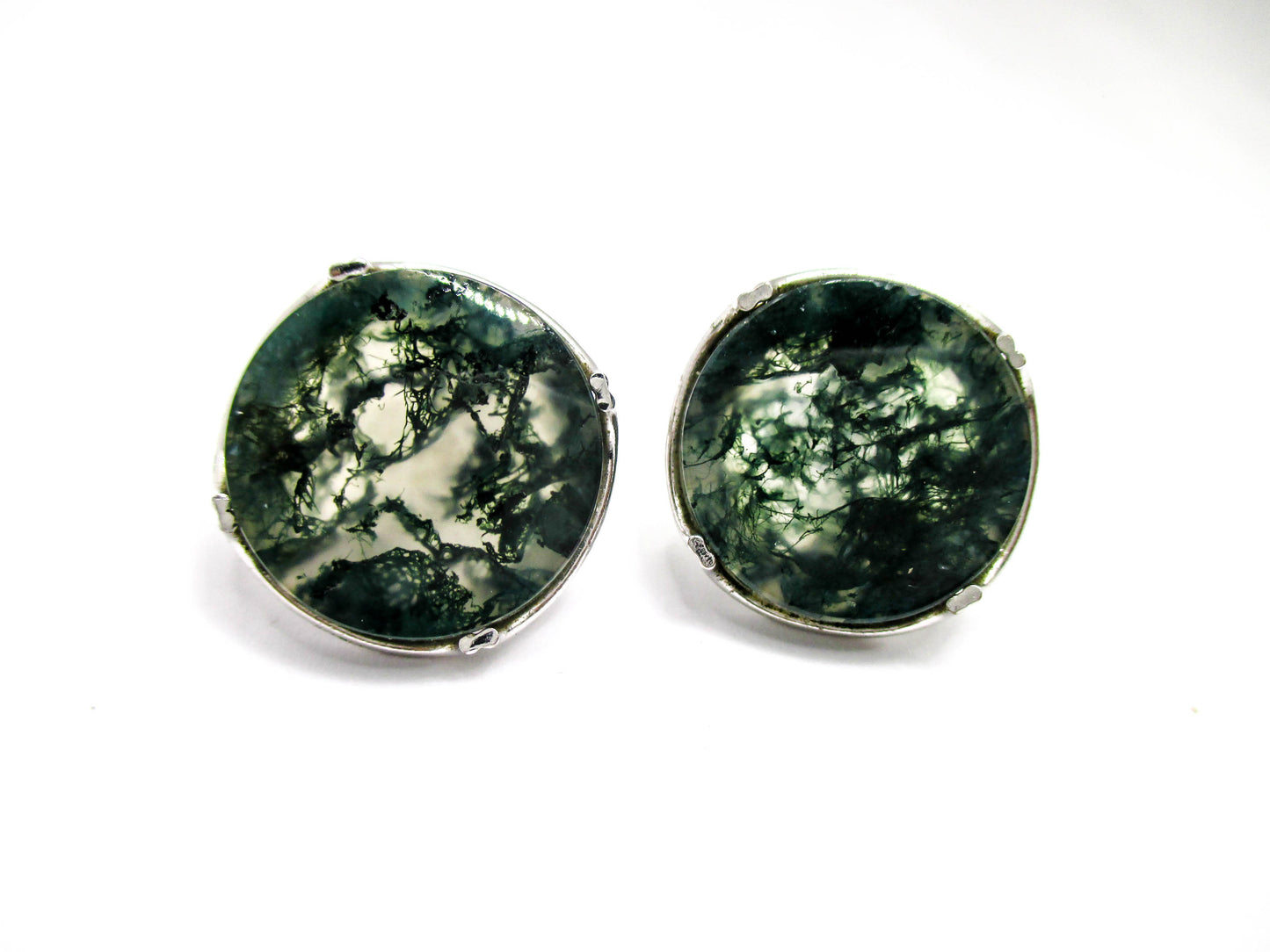 Vintage Moss Agate Cufflinks - Signed Anson