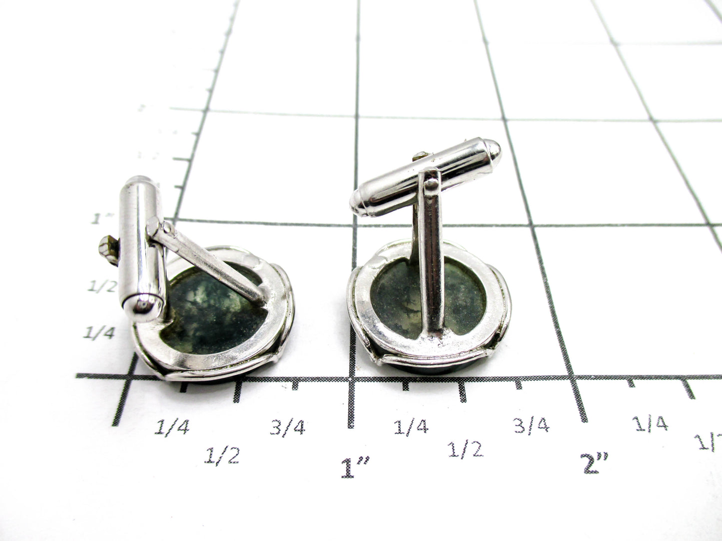 Vintage Moss Agate Cufflinks - Signed Anson