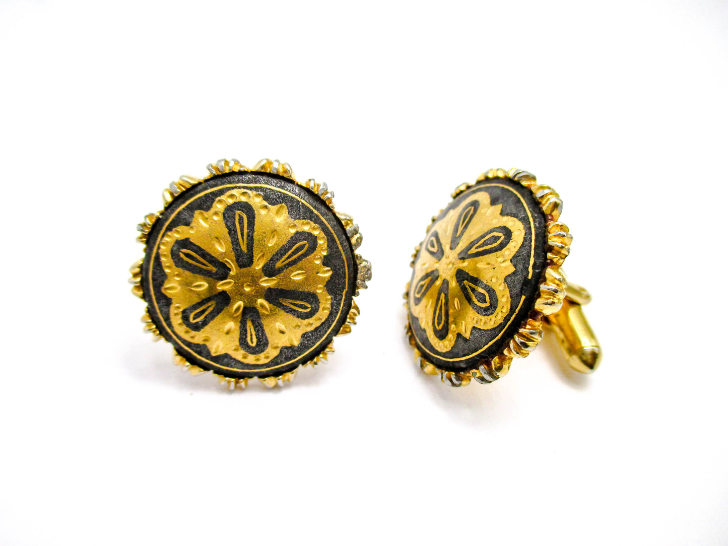 Vintage Gold and Black Damascene Cufflinks