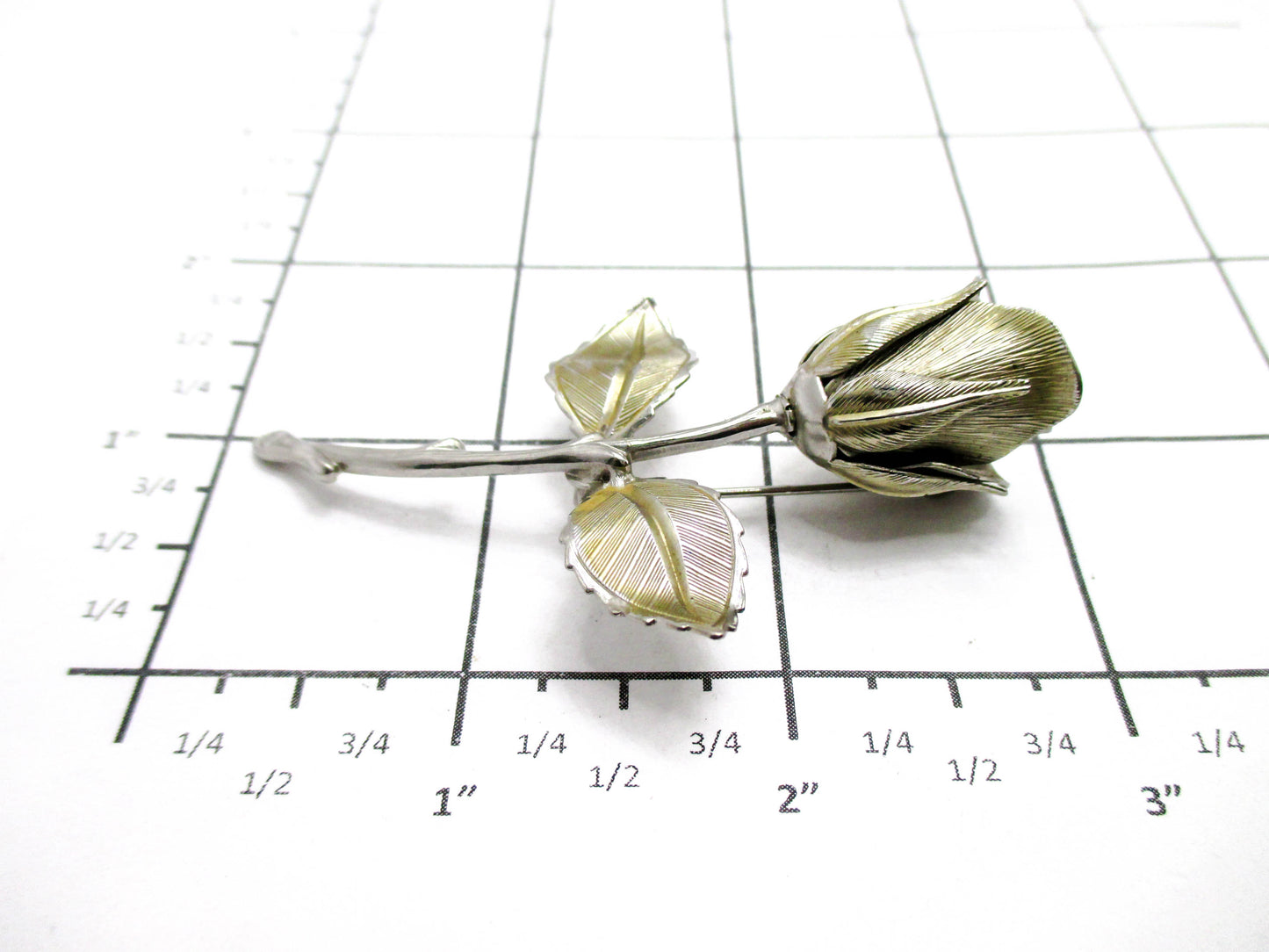 Vintage Rose Brooch - Silver Tone 20th Century Jewelry