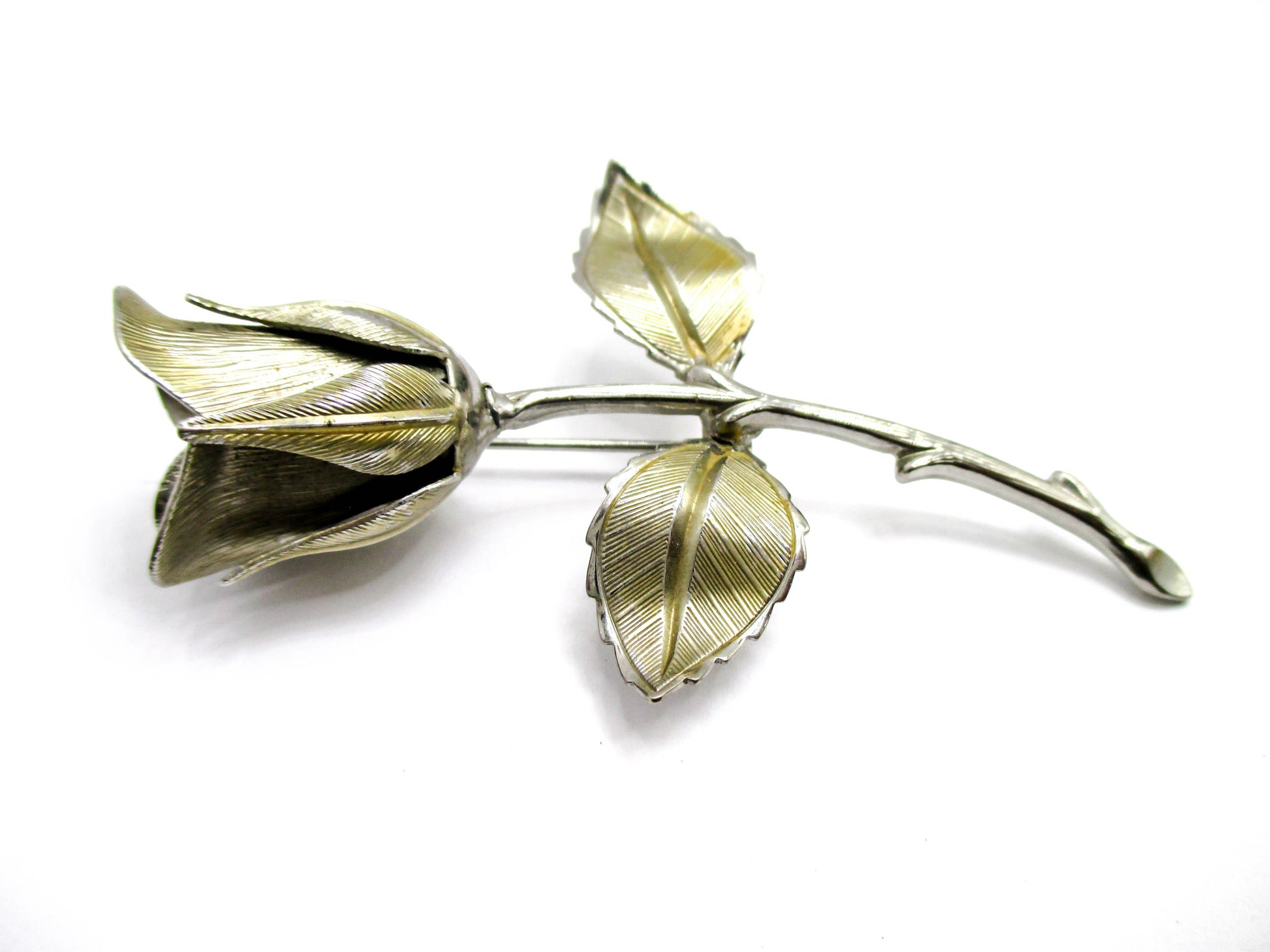 Vintage Rose Brooch - Silver Tone 20th Century Jewelry