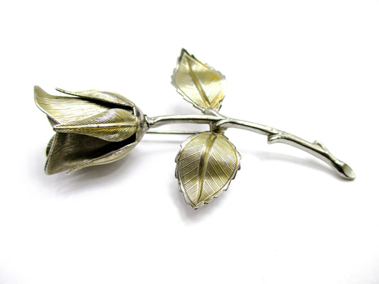 Vintage Rose Brooch - Silver Tone 20th Century Jewelry