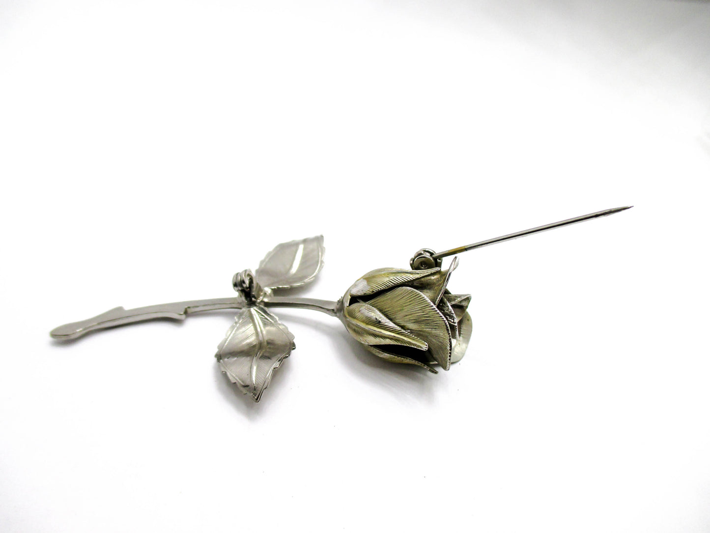 Vintage Rose Brooch - Silver Tone 20th Century Jewelry