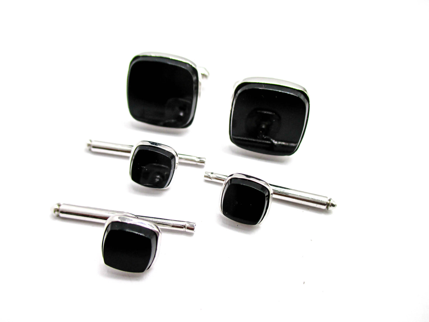 Vintage Tuxedo Prom Set - Silver and Black Links and Studs
