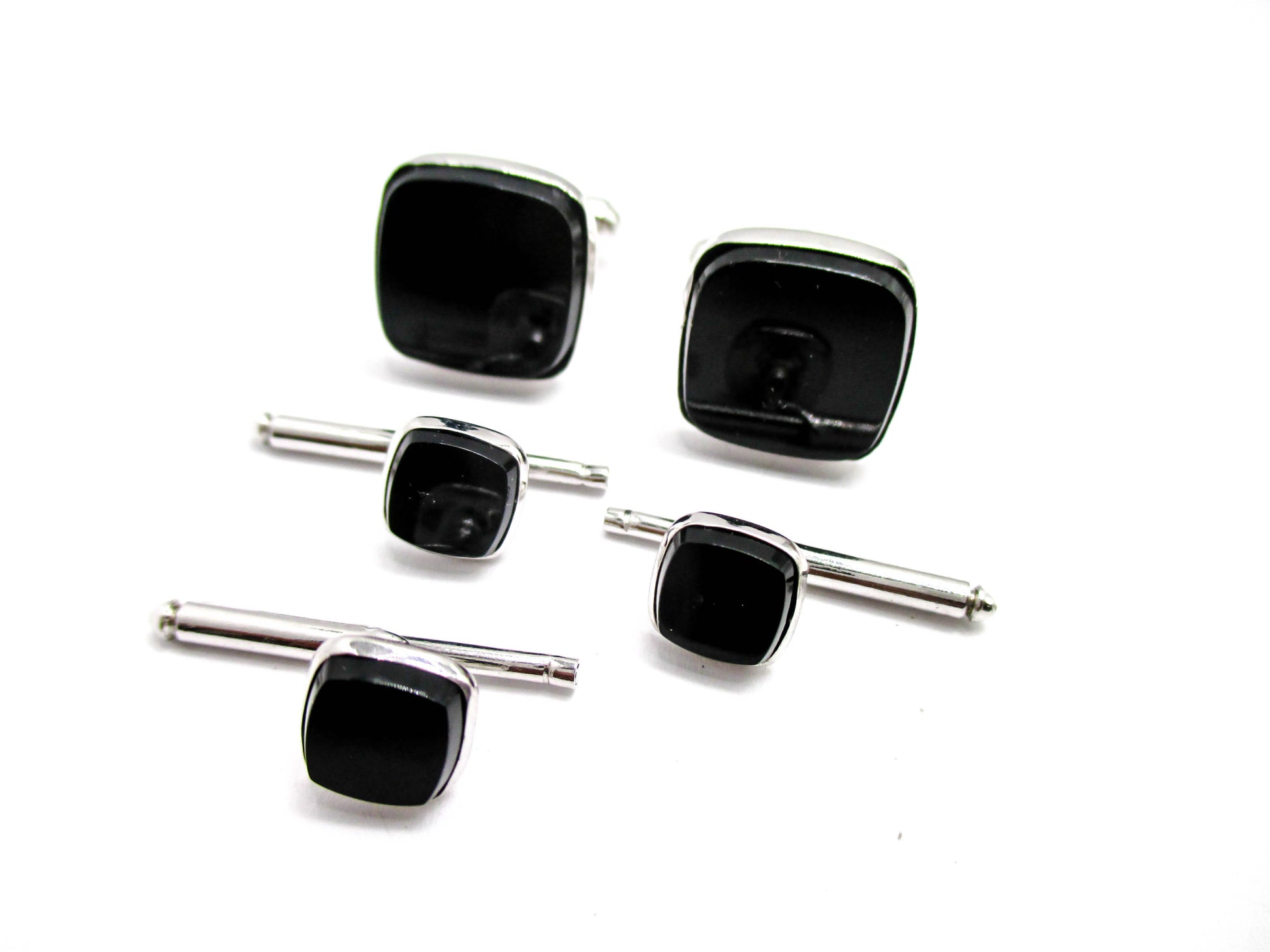 Vintage Tuxedo Prom Set - Silver and Black Links and Studs
