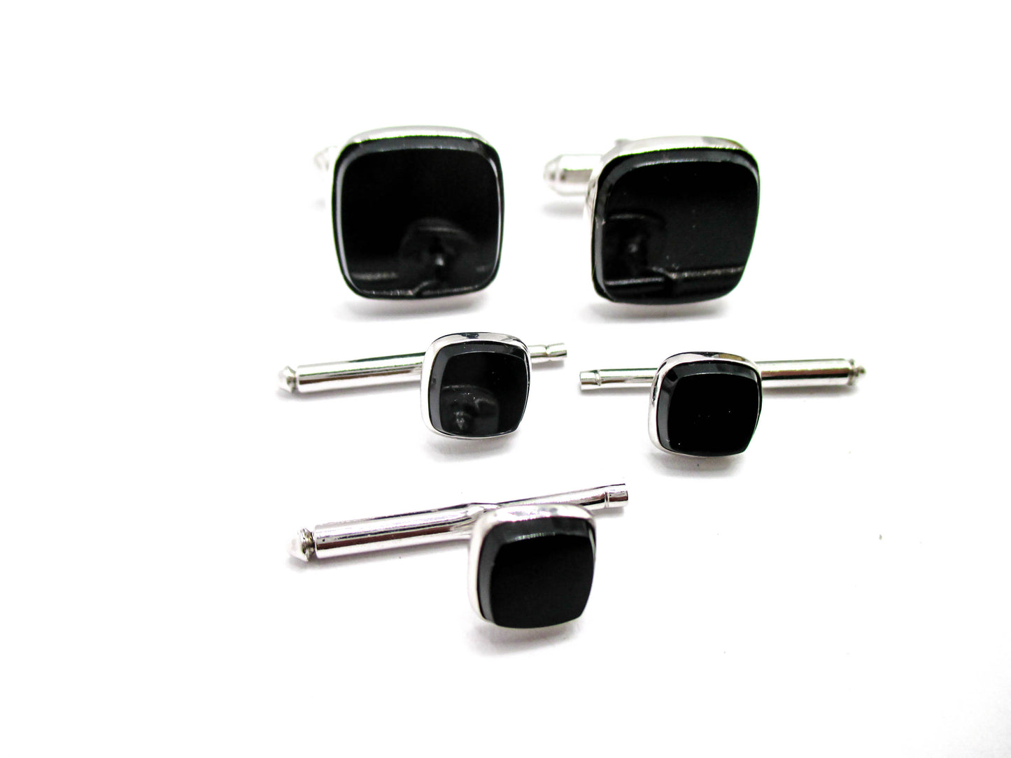 Vintage Tuxedo Prom Set - Silver and Black Links and Studs