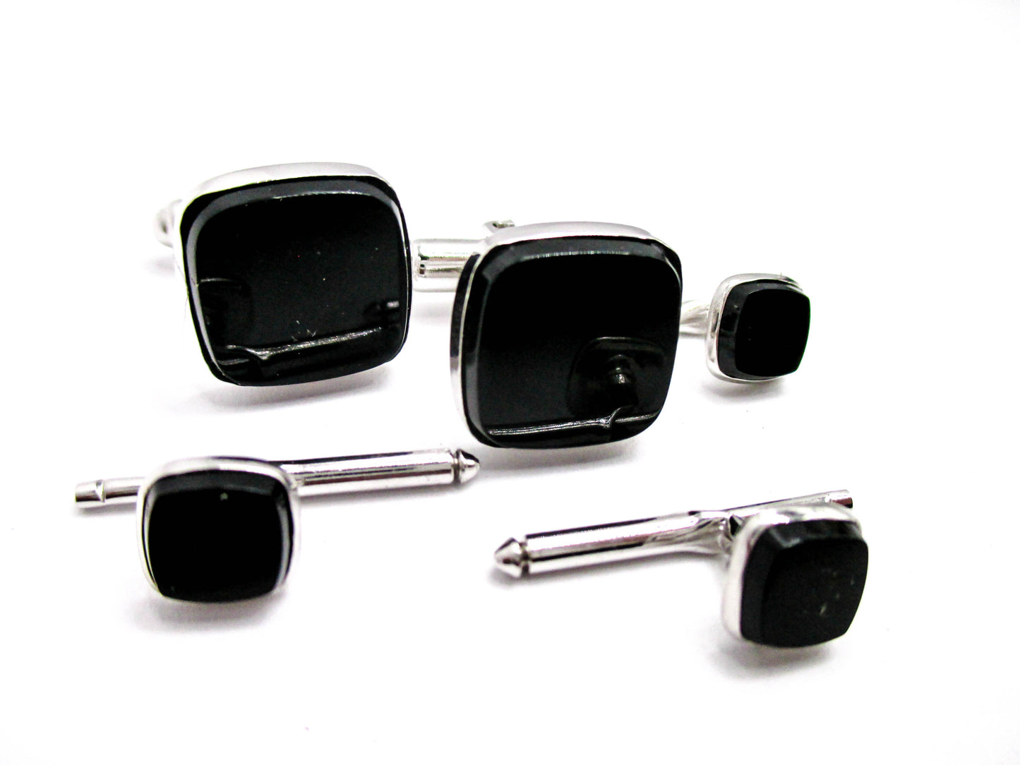 Vintage Tuxedo Prom Set - Silver and Black Links and Studs