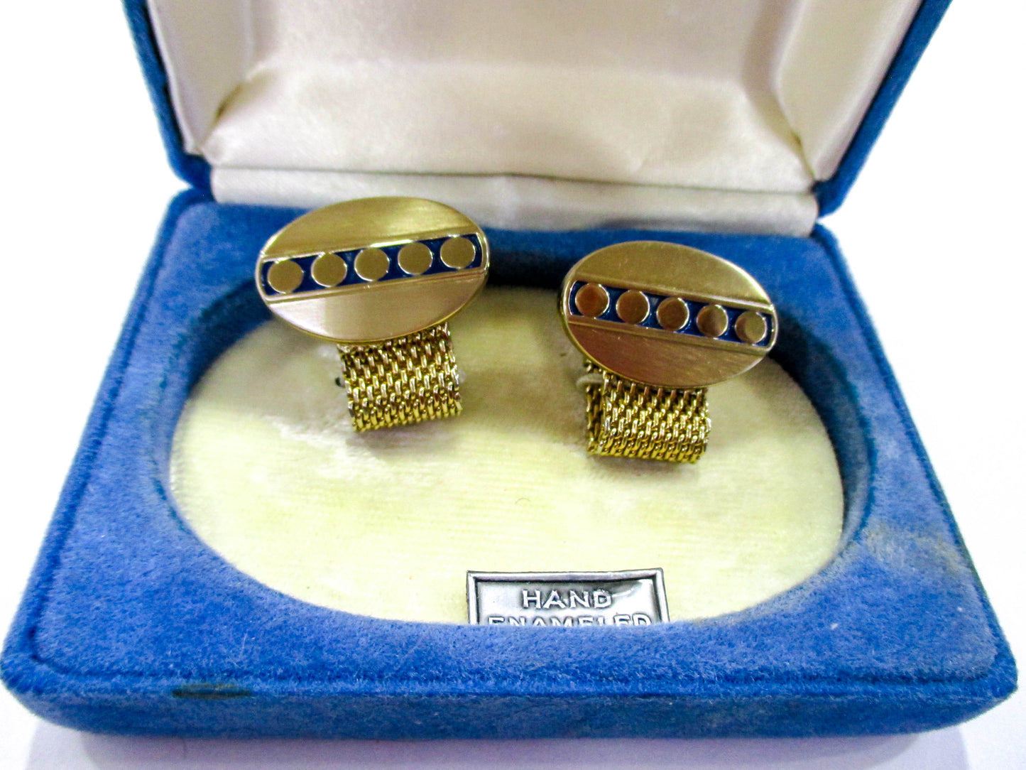 Vintage Blue Enamel Wraparound Cufflinks by Hickok