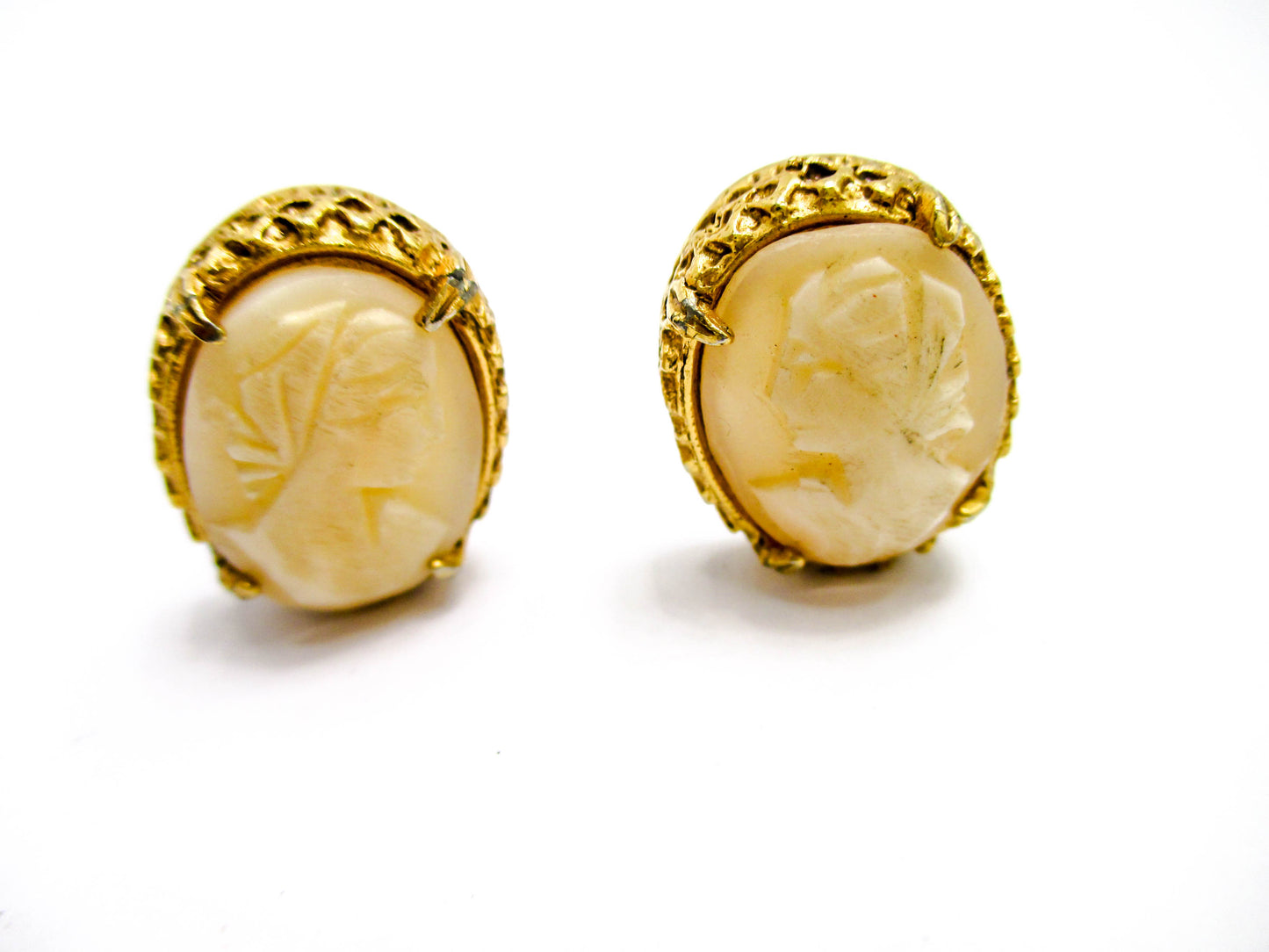 Carved Shell Cameo Clip Earrings