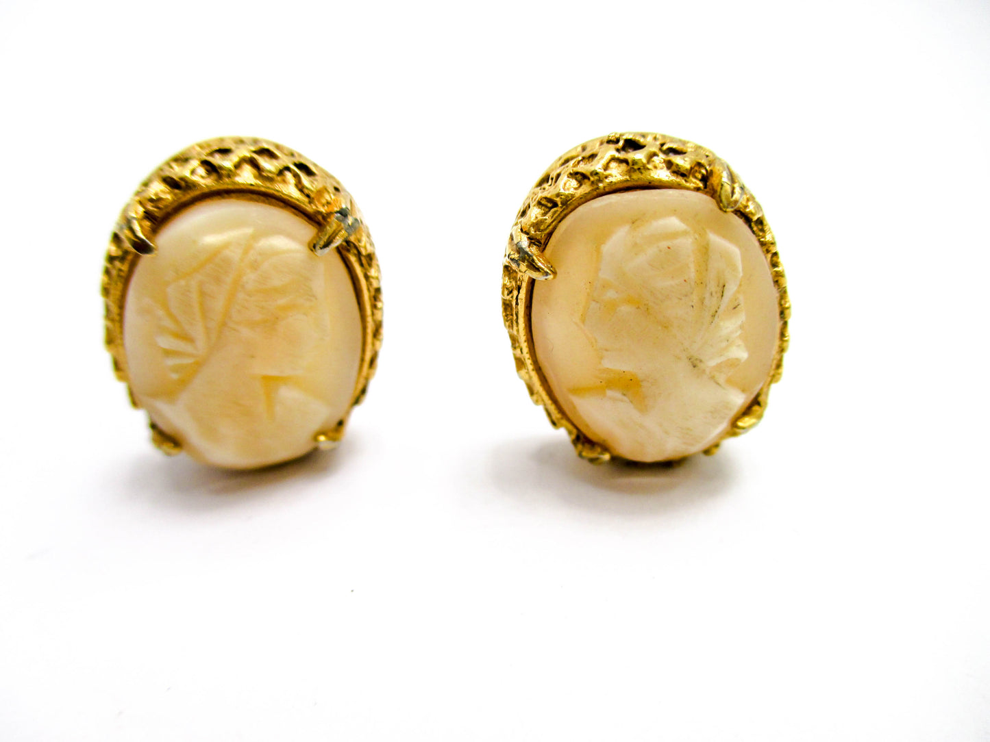 Carved Shell Cameo Clip Earrings