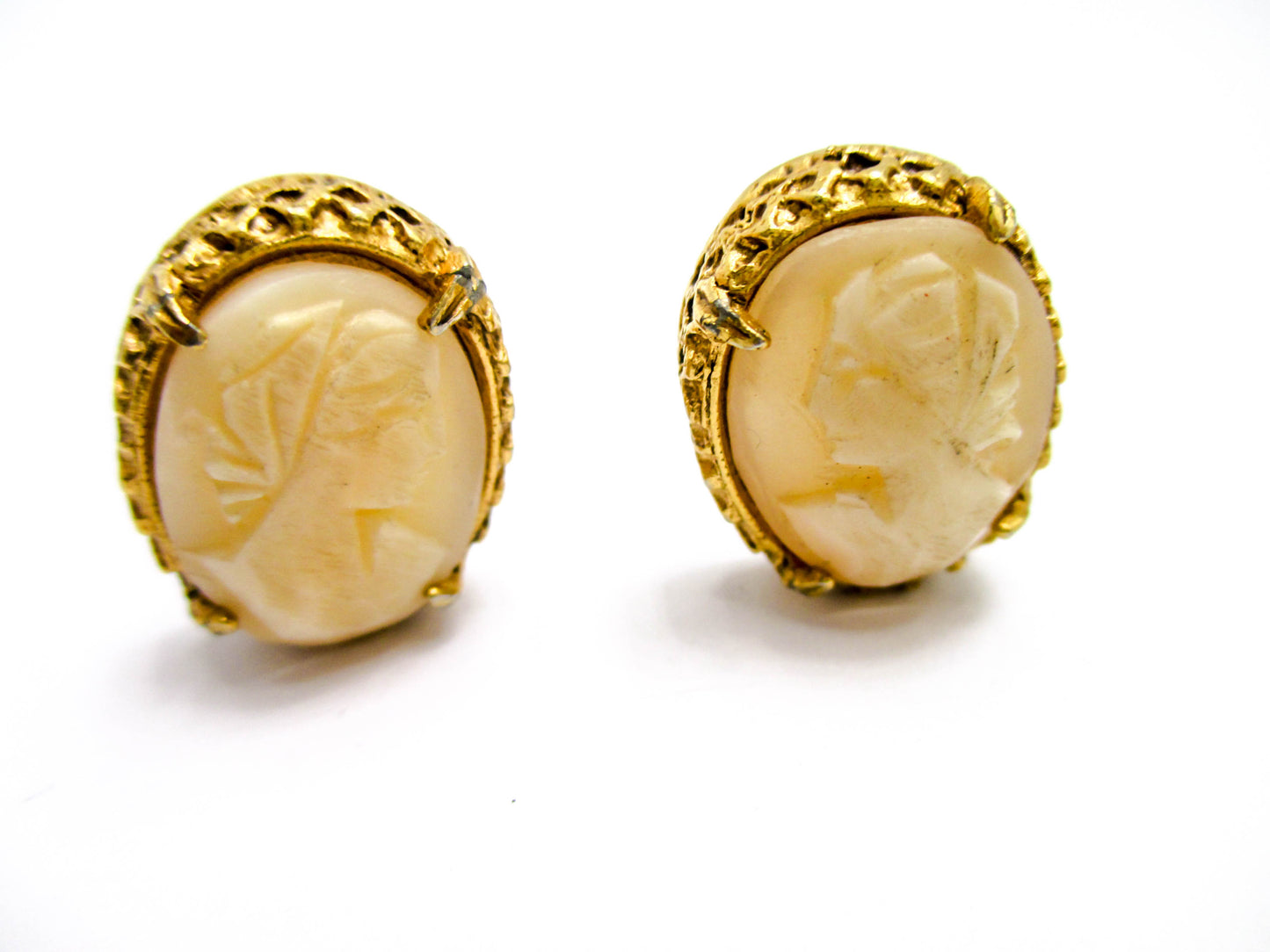 Carved Shell Cameo Clip Earrings