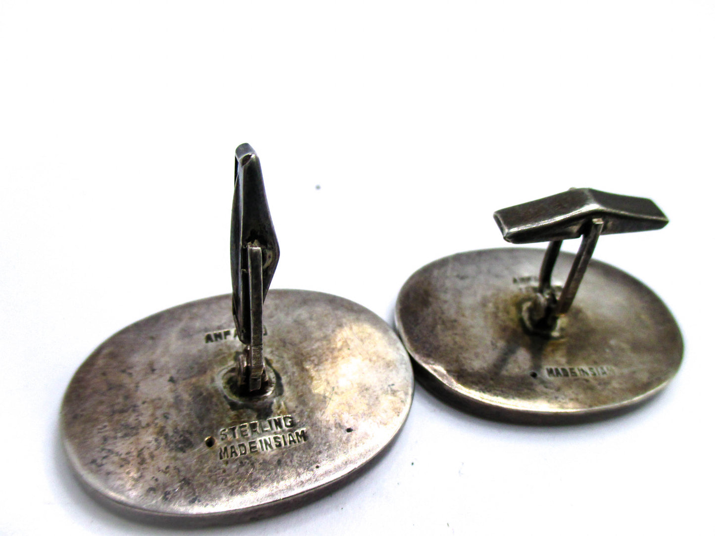 Siam Silver Niello Egyptian Revival Harp Cufflinks