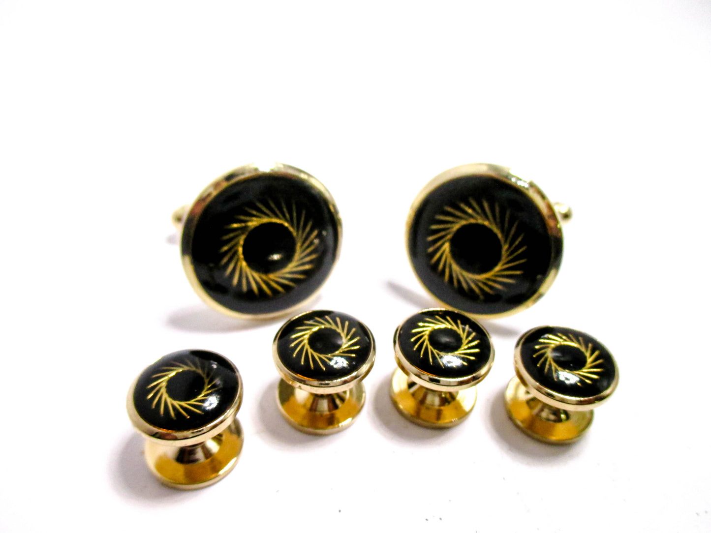 Golden Pinwheel Cufflinks and Stud Set