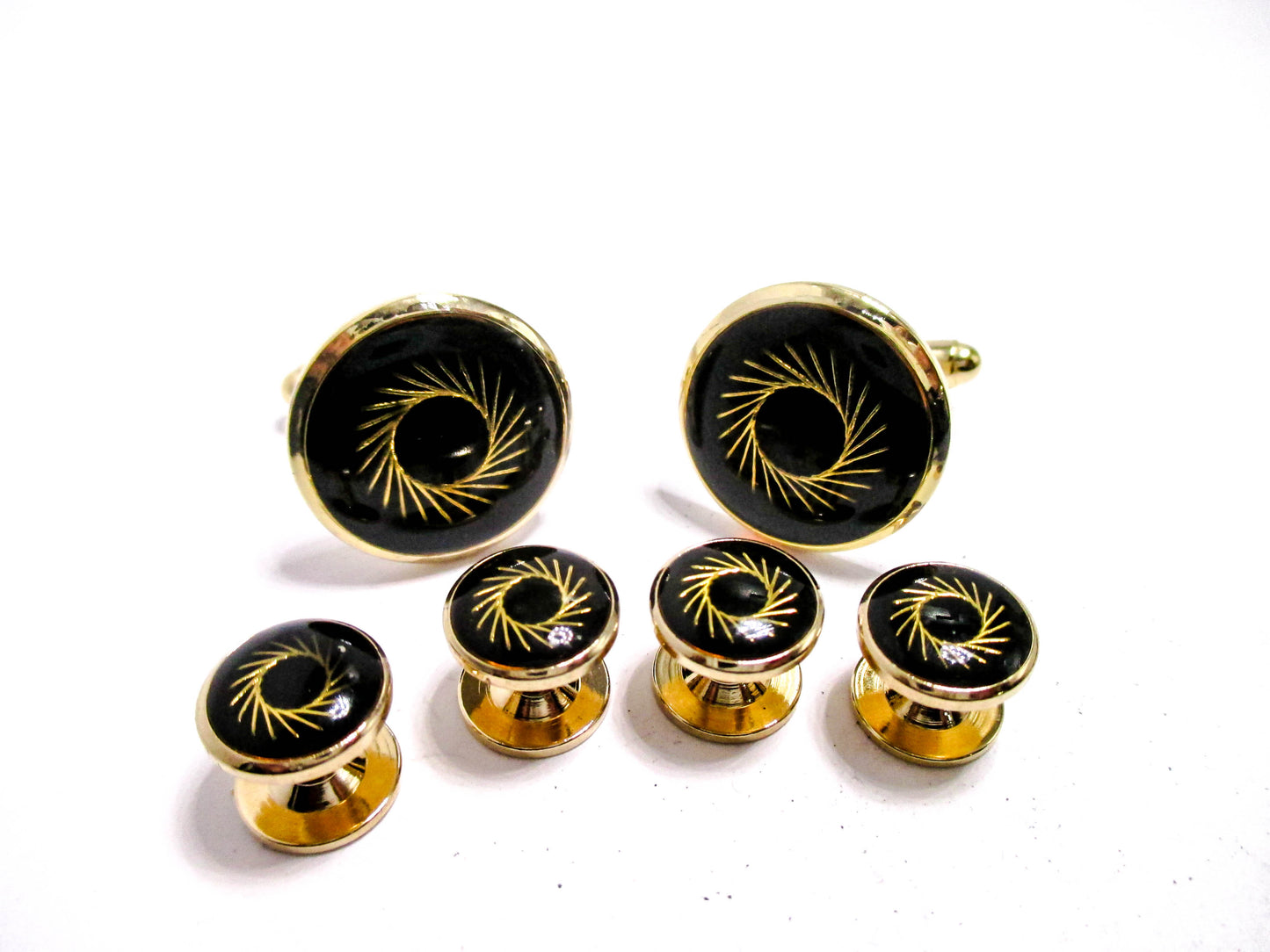 Golden Pinwheel Cufflinks and Stud Set