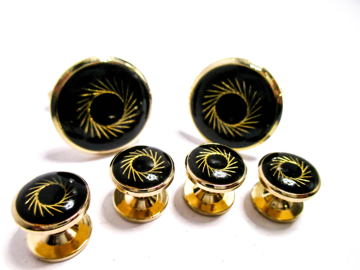 Golden Pinwheel Cufflinks and Stud Set