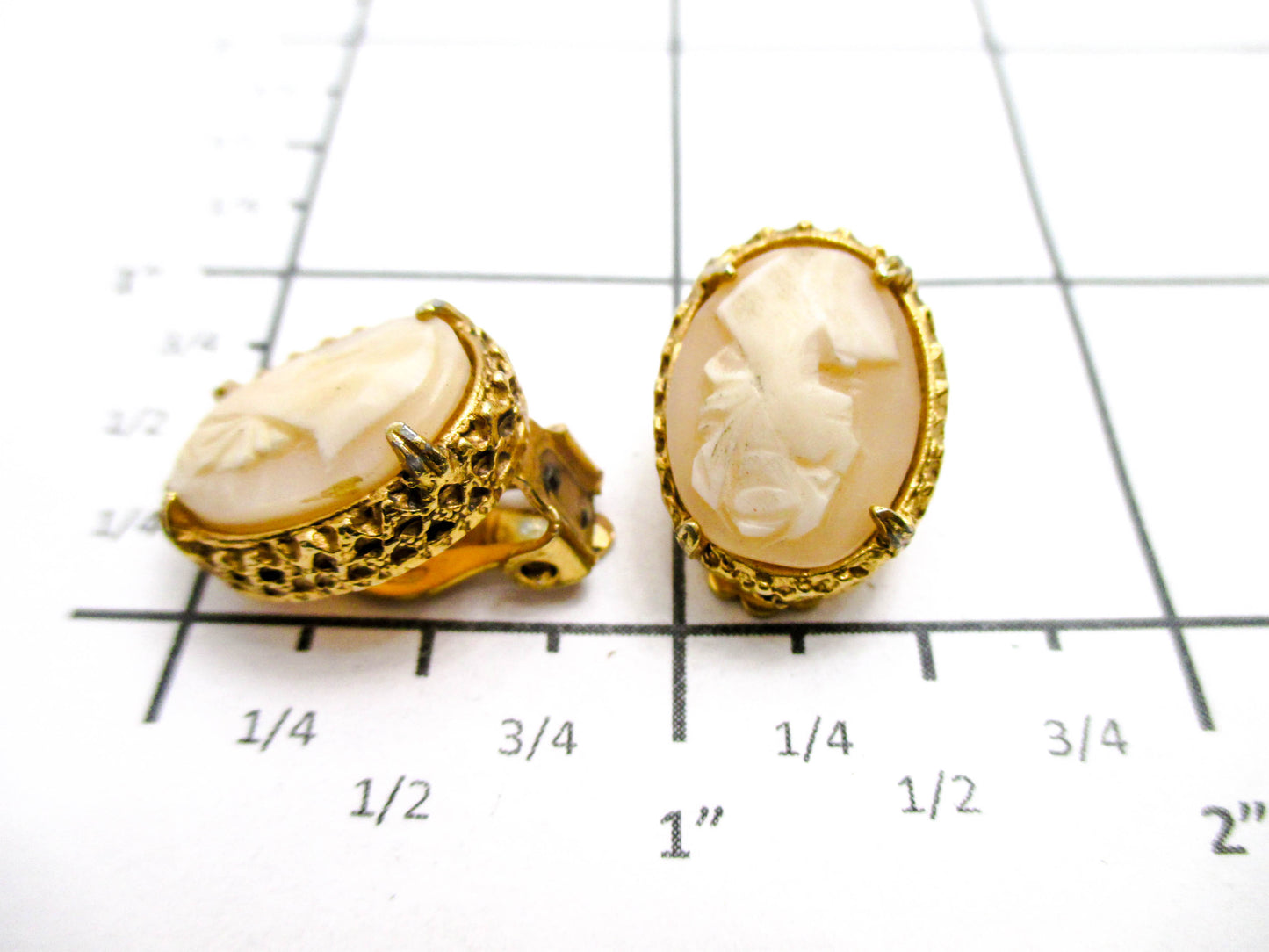 Carved Shell Cameo Clip Earrings