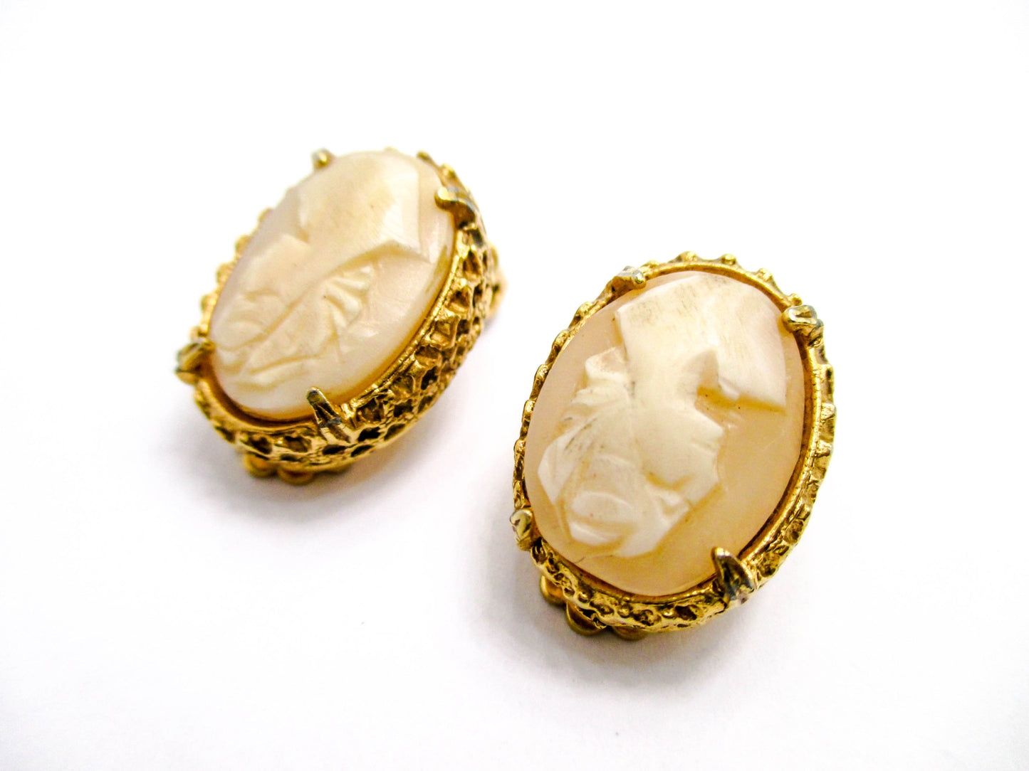 Carved Shell Cameo Clip Earrings