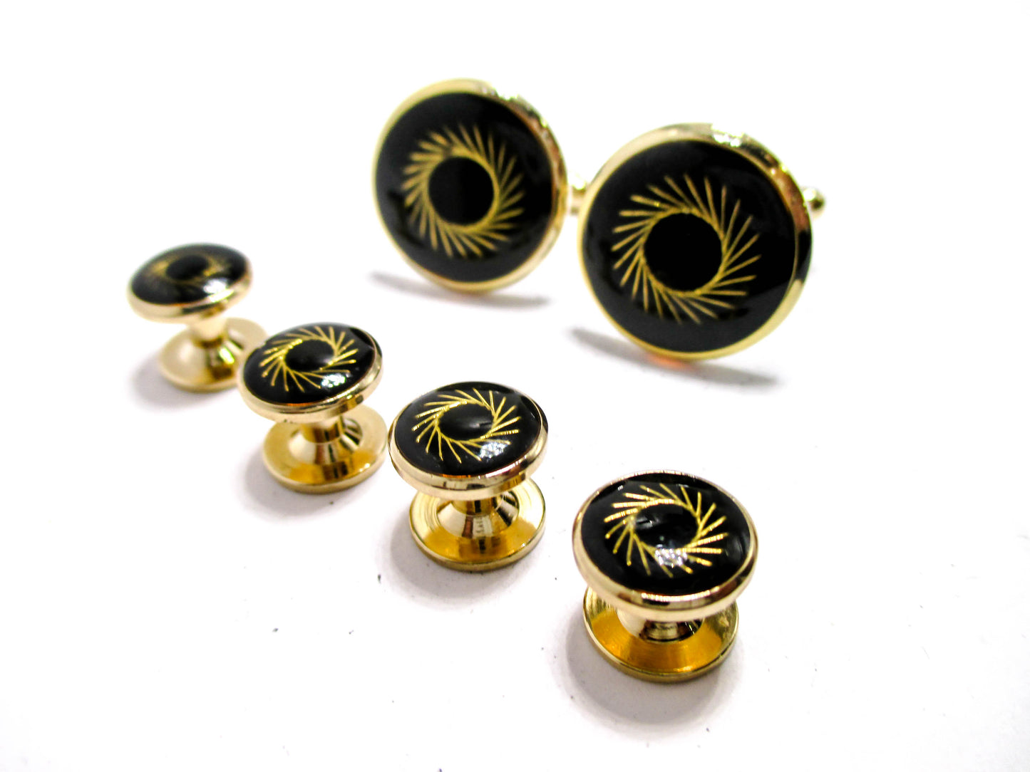 Golden Pinwheel Cufflinks and Stud Set