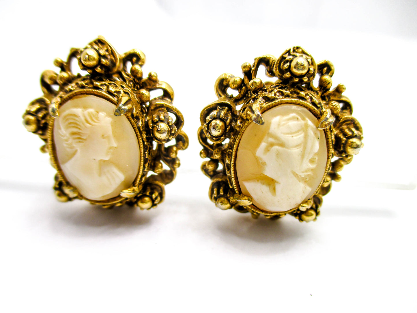Florenza Cameo Ear Clips - Carved Shell Clip-on Earrings