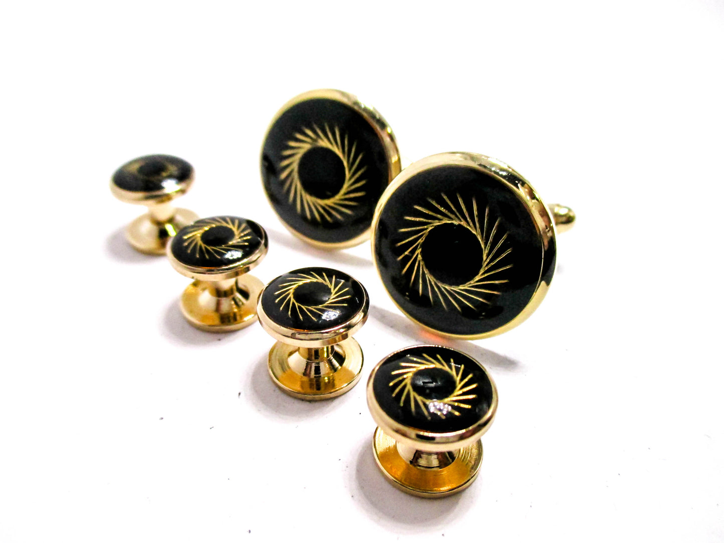 Golden Pinwheel Cufflinks and Stud Set
