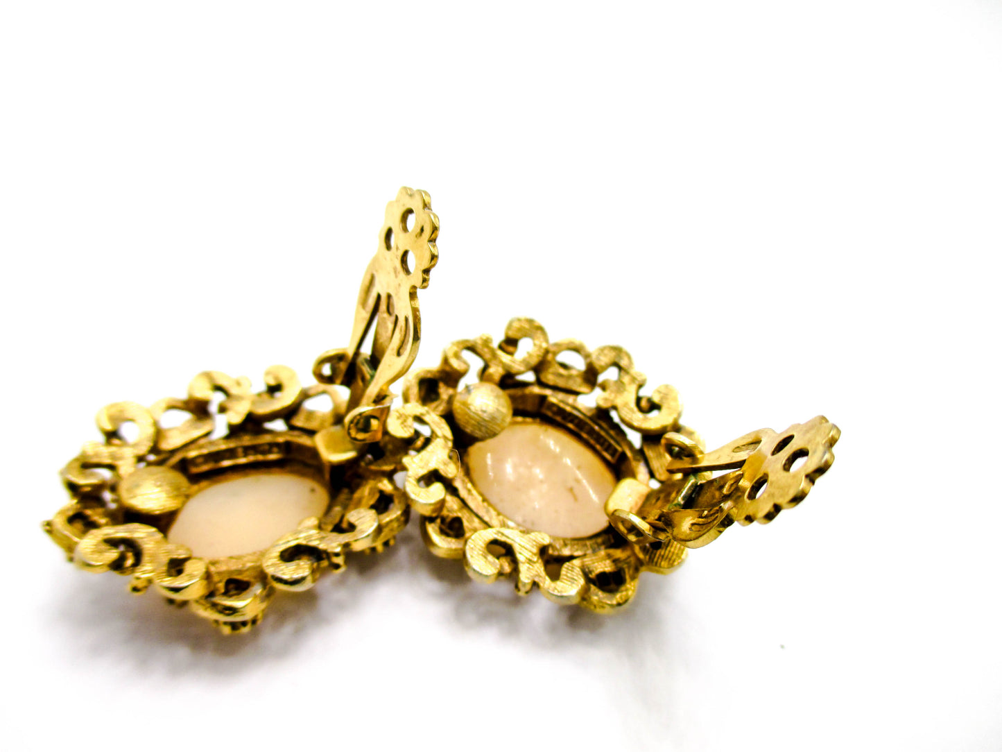 Florenza Cameo Ear Clips - Carved Shell Clip-on Earrings