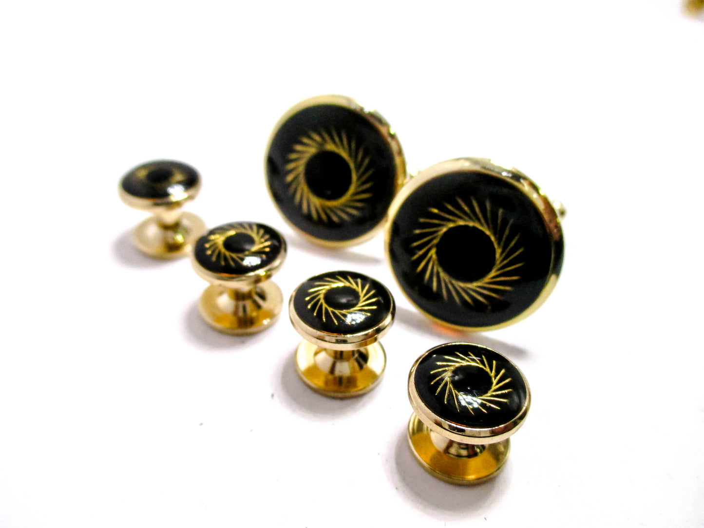 Golden Pinwheel Cufflinks and Stud Set
