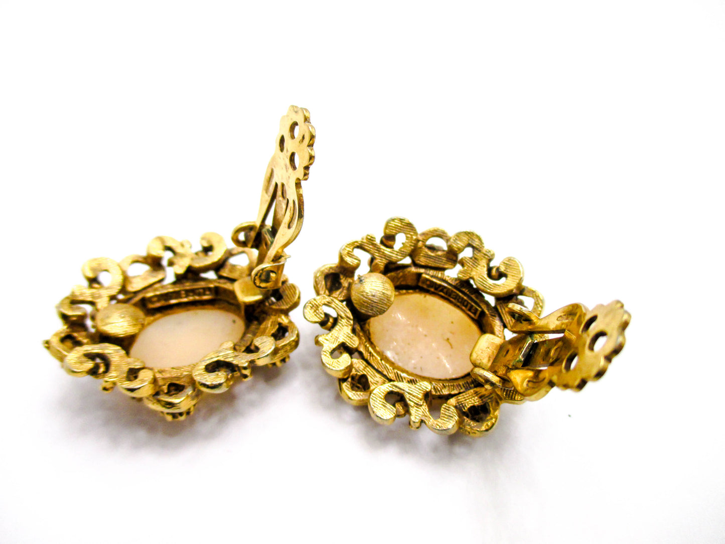 Florenza Cameo Ear Clips - Carved Shell Clip-on Earrings